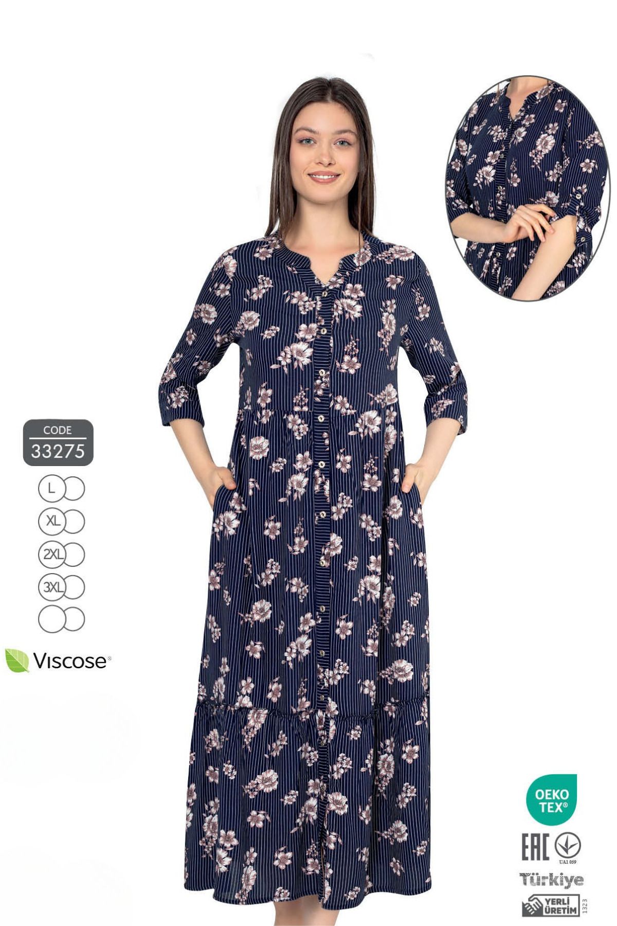 Juliet Deluxe Kadın Dokuma Viskon Kumaş Uzun Kollu Düğmeli Elbise 33275