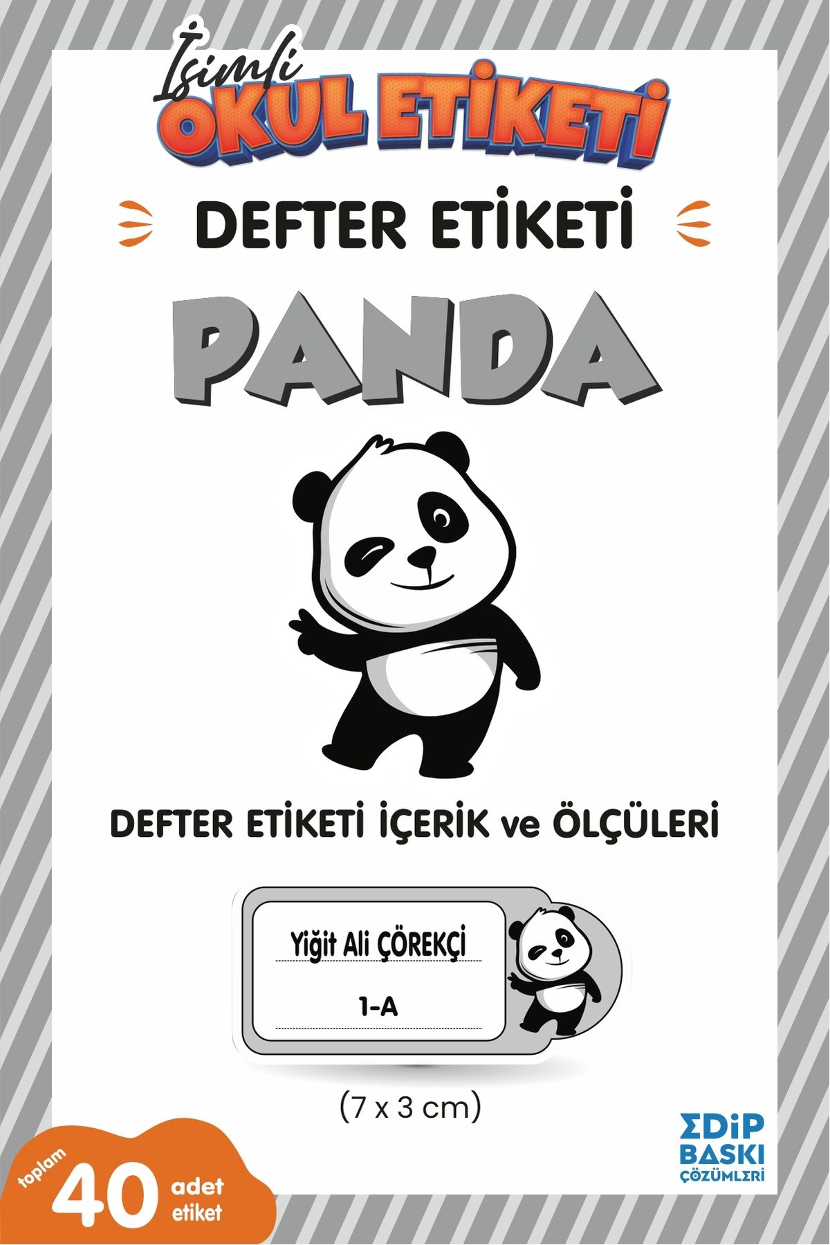 EDİP BASKI MERKEZİ İsimli okul etiketi PANDA Defter etiketi