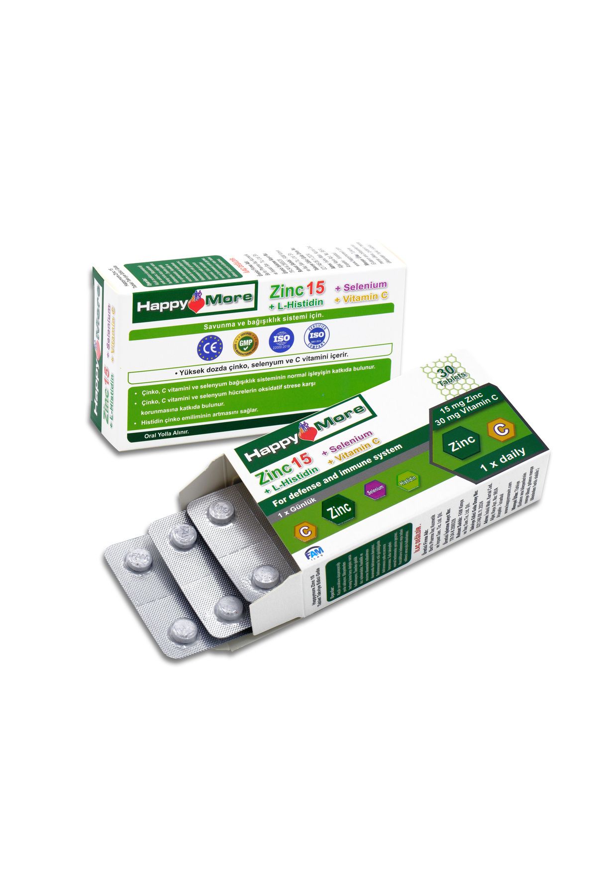 HappyMore Çinko, Selenyum, Histidin ve C Vitamini içeren Takviye Edici Gıda