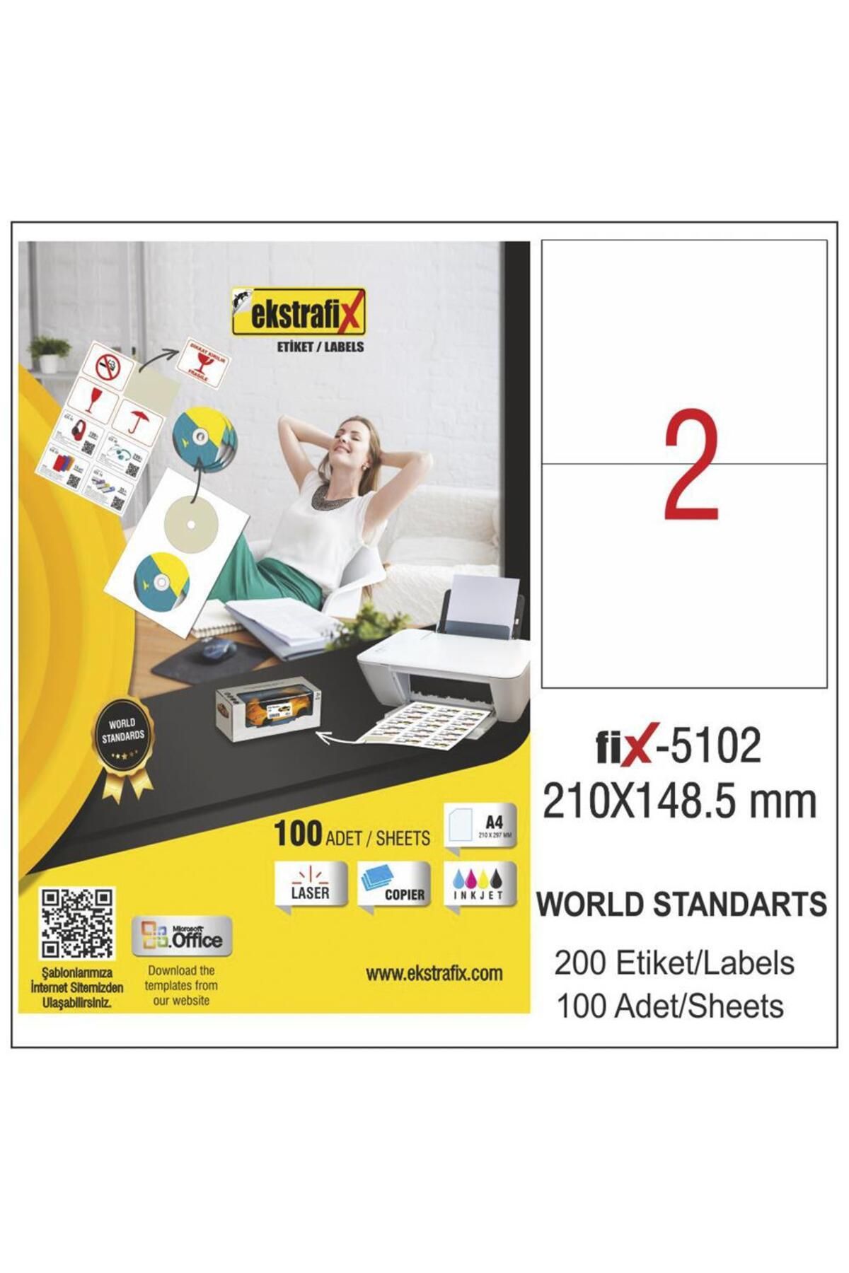ekstrafix Fix-5102 Yazıcı Etiketi 210 x 148.5 mm 200 Adet - Beyaz