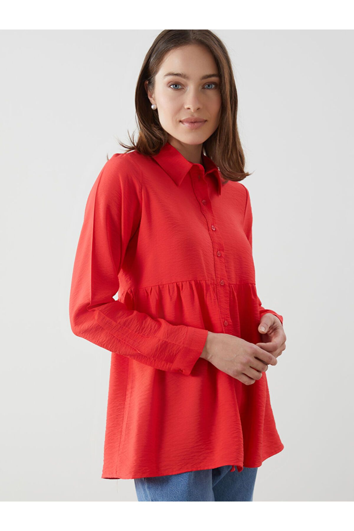 LC Waikiki LCW Comfort Kirmizi Regular Fit Kadın Gömlek Tunik S5I816Z8NVY25
