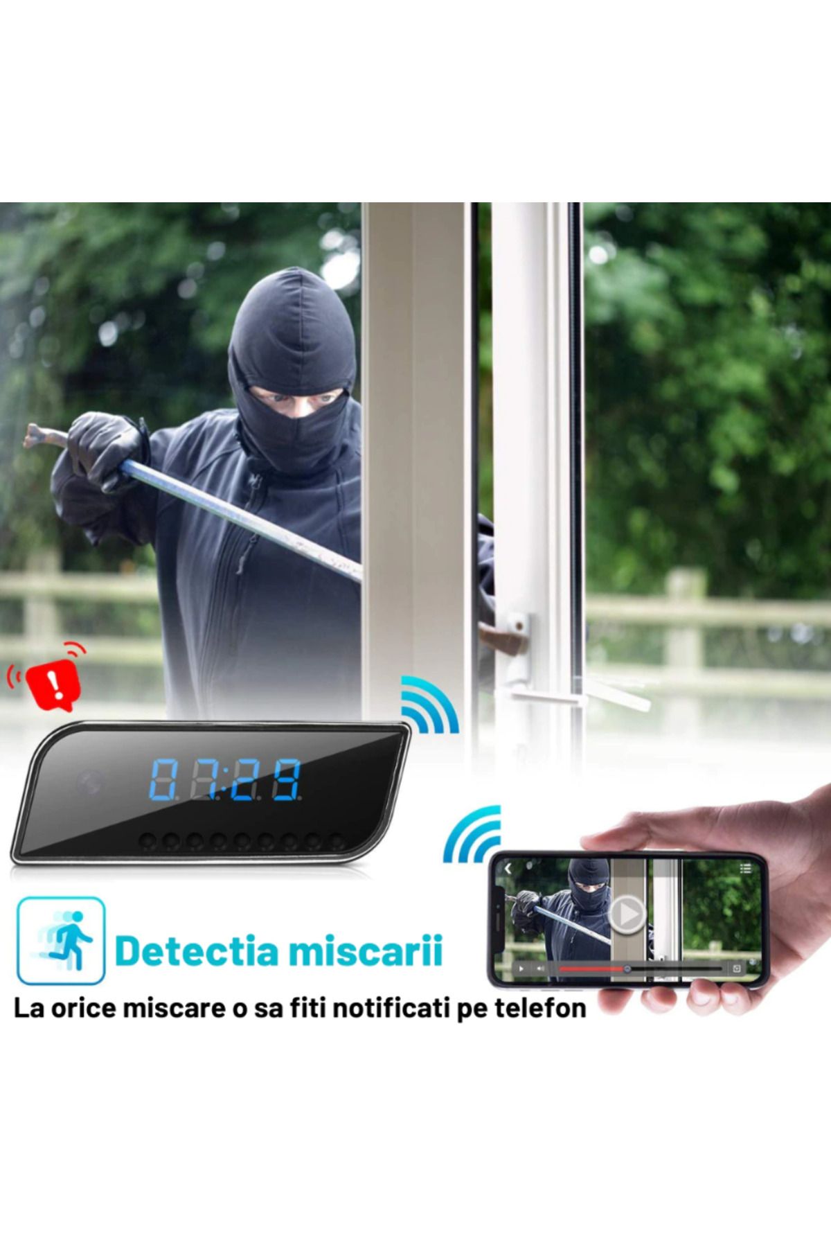 REVOSE-Mini Spy Camera ™, Wi-fi, Ip, Hidden in Alarm Clock, Microphone, Infrared, 1080p 3