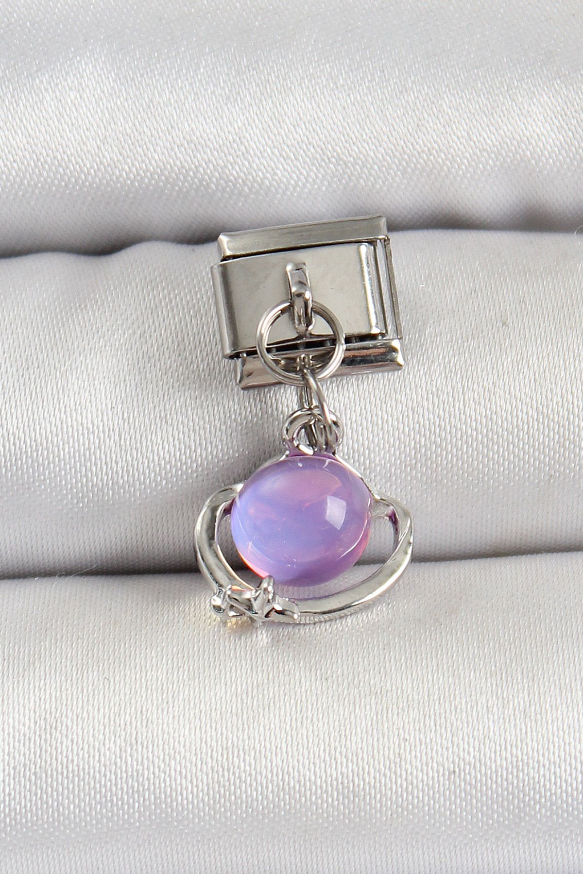 MR RZN STORE 316L Çelik Gümüş Renk Ay Taşı Model Nomination Charm