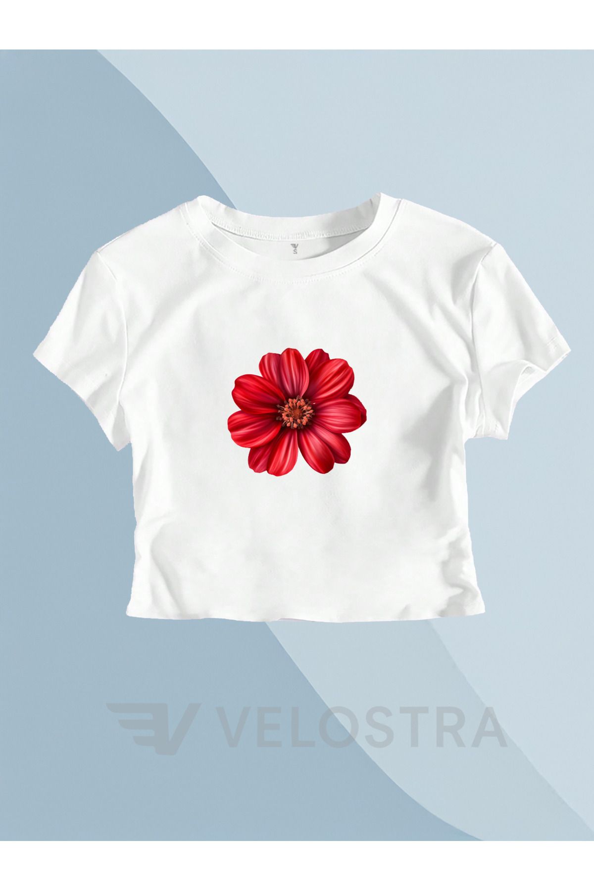 Velostra Kadın Kırmızı Çiçek Baskılı Tee Crop