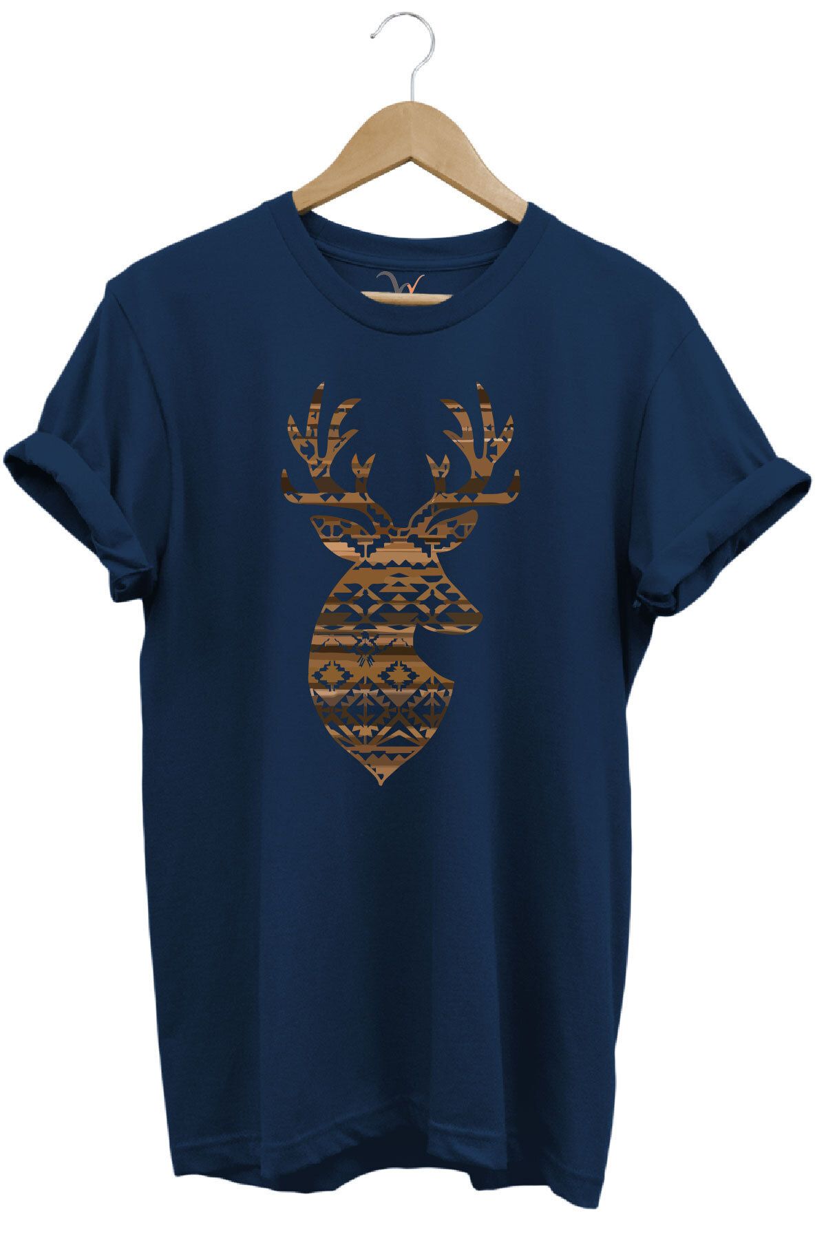 WİDİ Avcılık Mozaik Desenli Geyik Tasarım Baskılı %100 Pamuk Regular Fit Bisiklet Yaka Premium T-Shirt