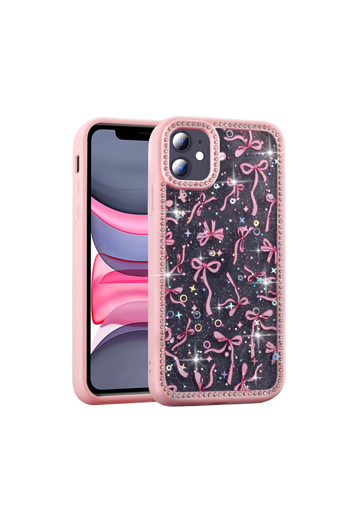 Teleplus iPhone 11 Kılıf Azra Taşlı Simli Kapak