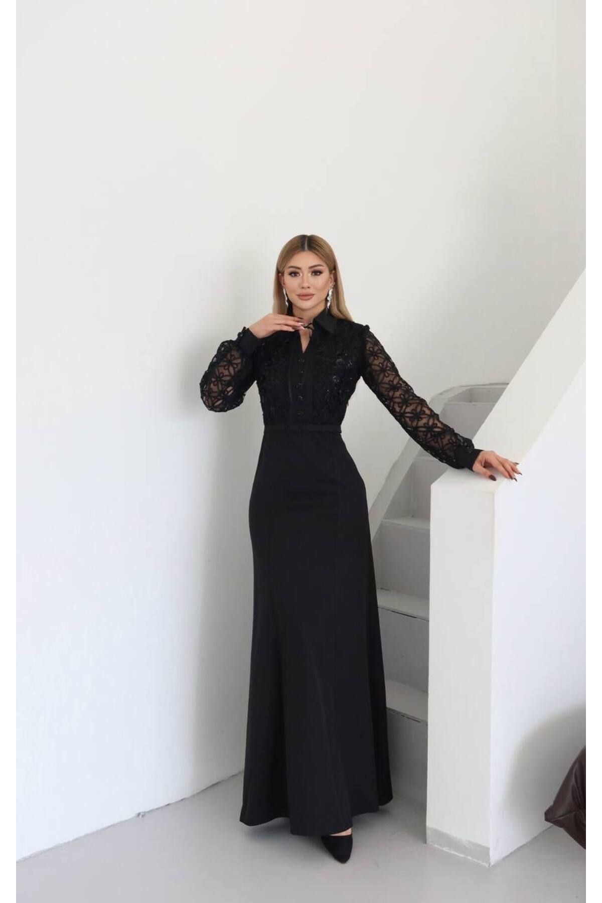 369 etnik butik Dantel Bluzlu Maxi Elbise