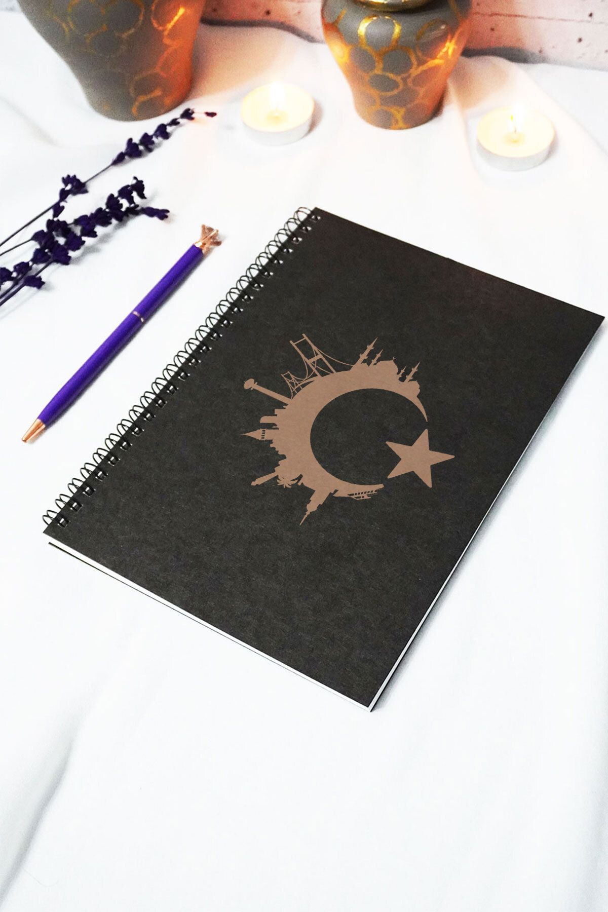 markcat A5 Türk Bayrağı Temalı Siyah Kraft Kapaklı Defter - Çizgisiz Defter - 60 Yaprak (120 SAYFA) 15x21 Cm