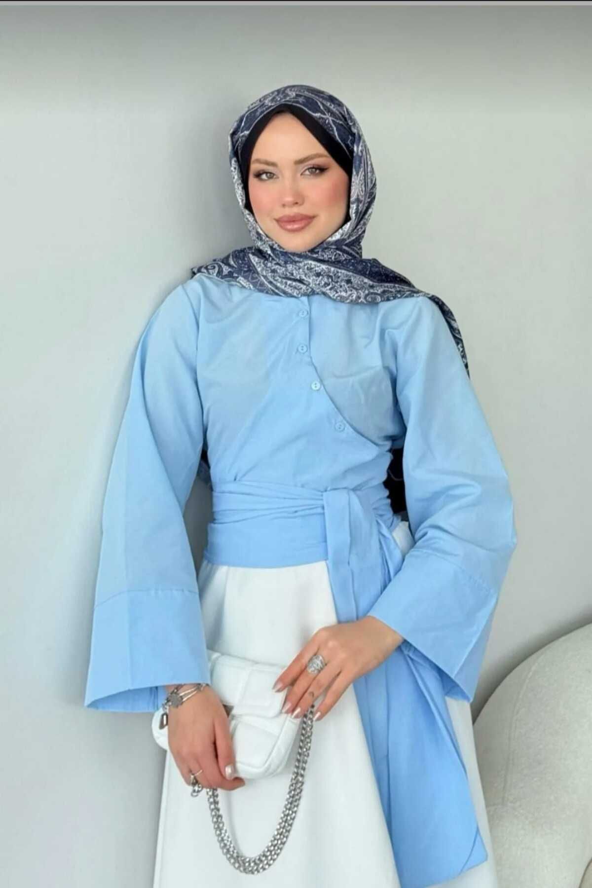 Safgiyim44 Belden Bağlamalı Asimetrik Gömlek