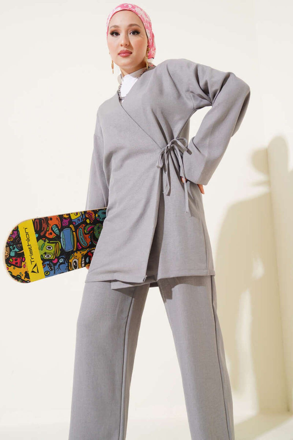 VOLT CLOTHİNG Kadın Yandan Bağlamalı Kimono İkili Takım