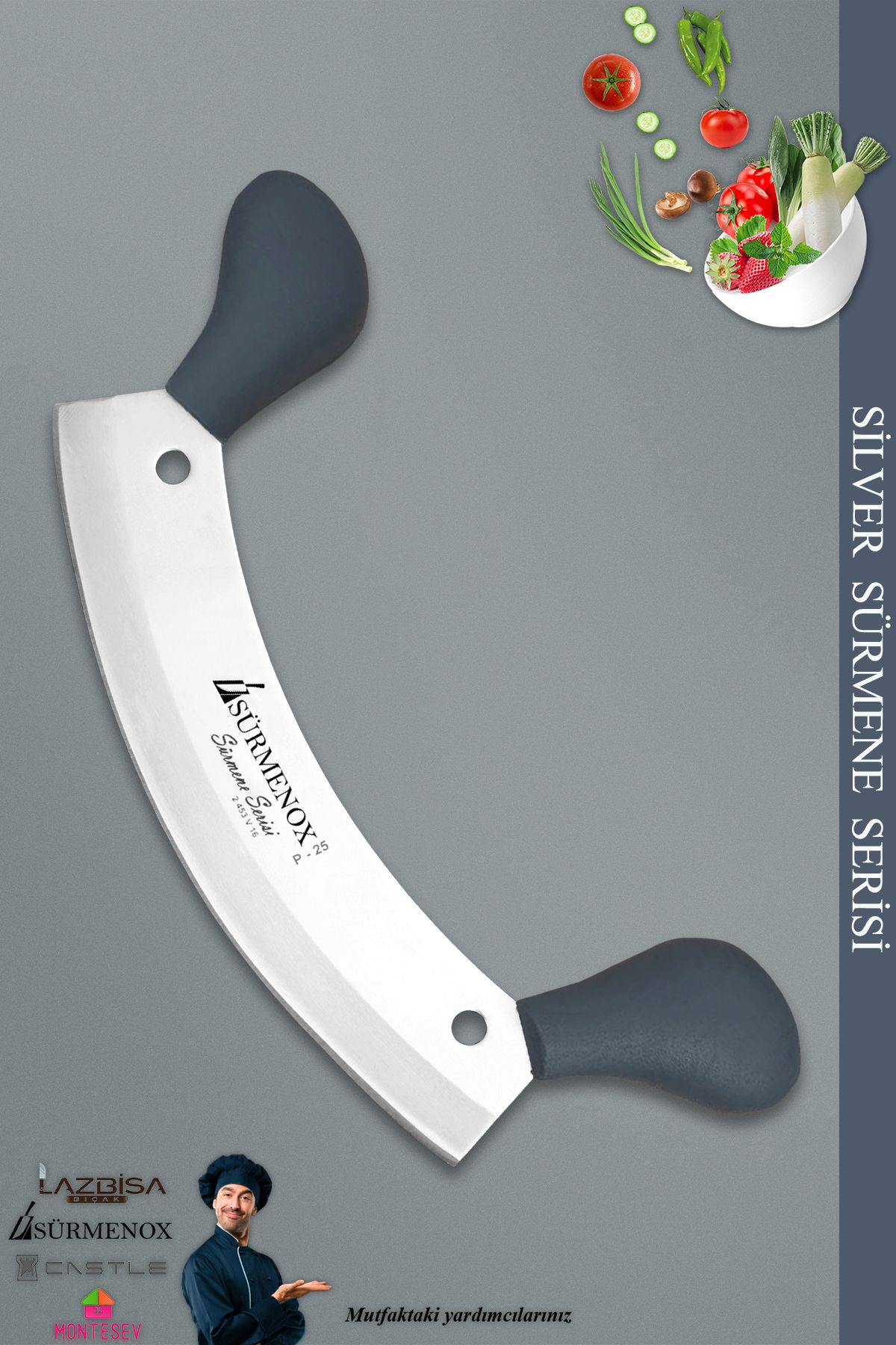 SÜRMENOX Sürmene Silver Serisi Gri Sap Mutfak Bıçak Börek Bıçağı Pizza Pide Bıçağı Kıyma Bıçağı ( Srm-015)