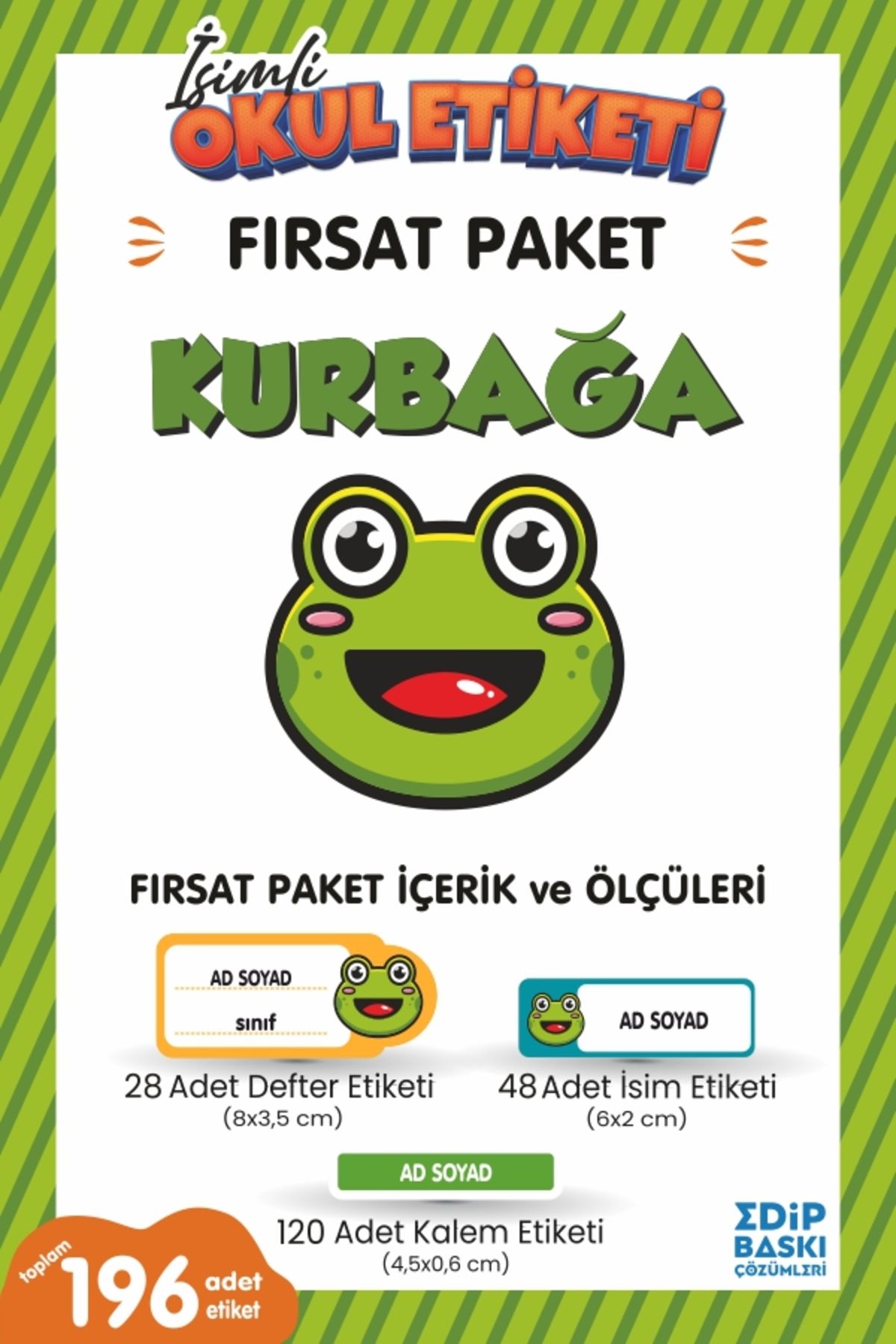 EDİP BASKI MERKEZİ İsimli okul etiketi KURBAĞA Defter, kitap ve kalem etiketi FIRSAT Paket