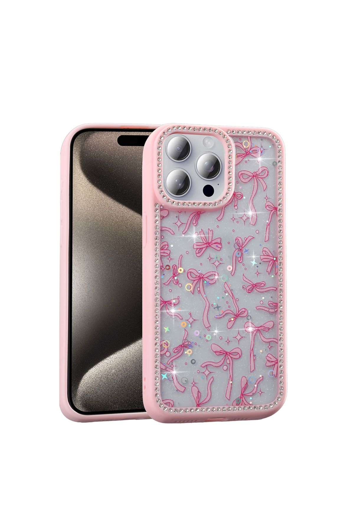 Teleplus iPhone 15 Pro Kılıf Azra Taşlı Simli Kapak