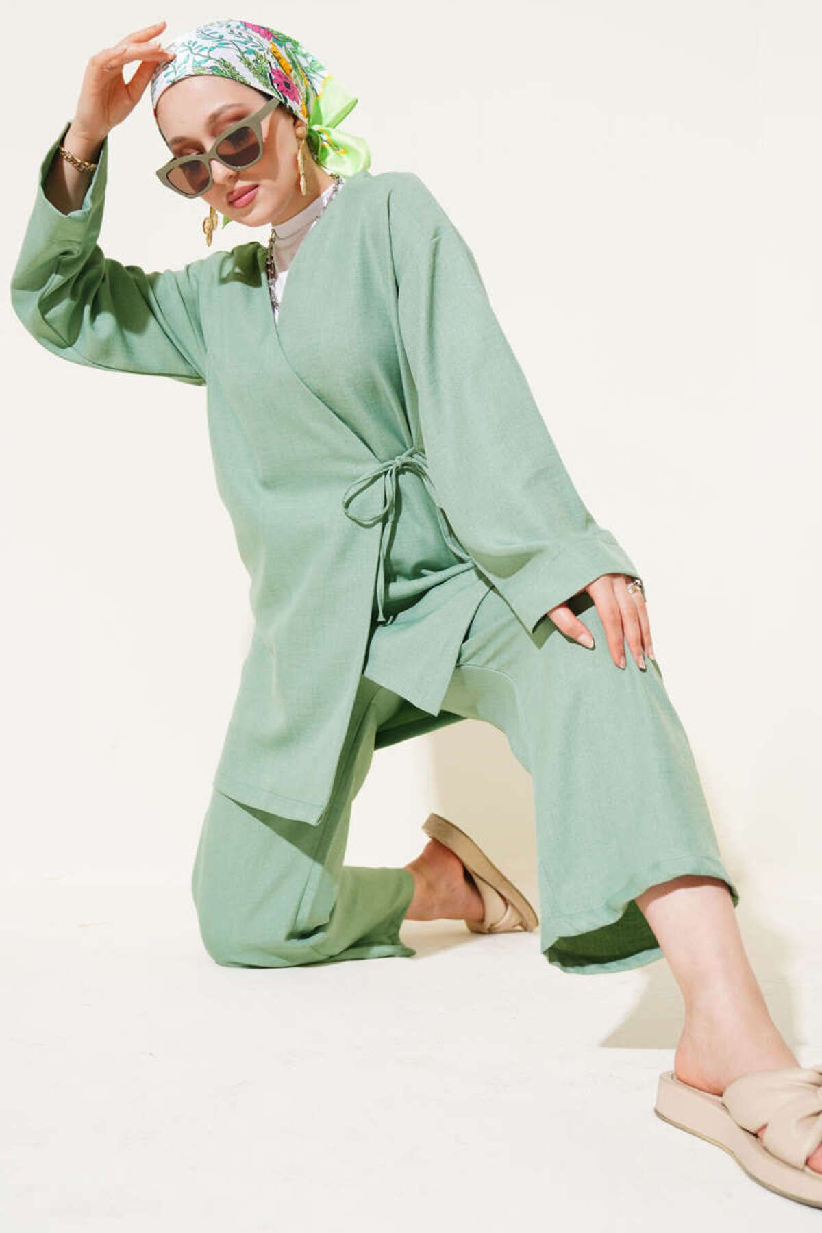 VOLT CLOTHİNG Kadın Yandan Bağlamalı Kimono İkili Takım