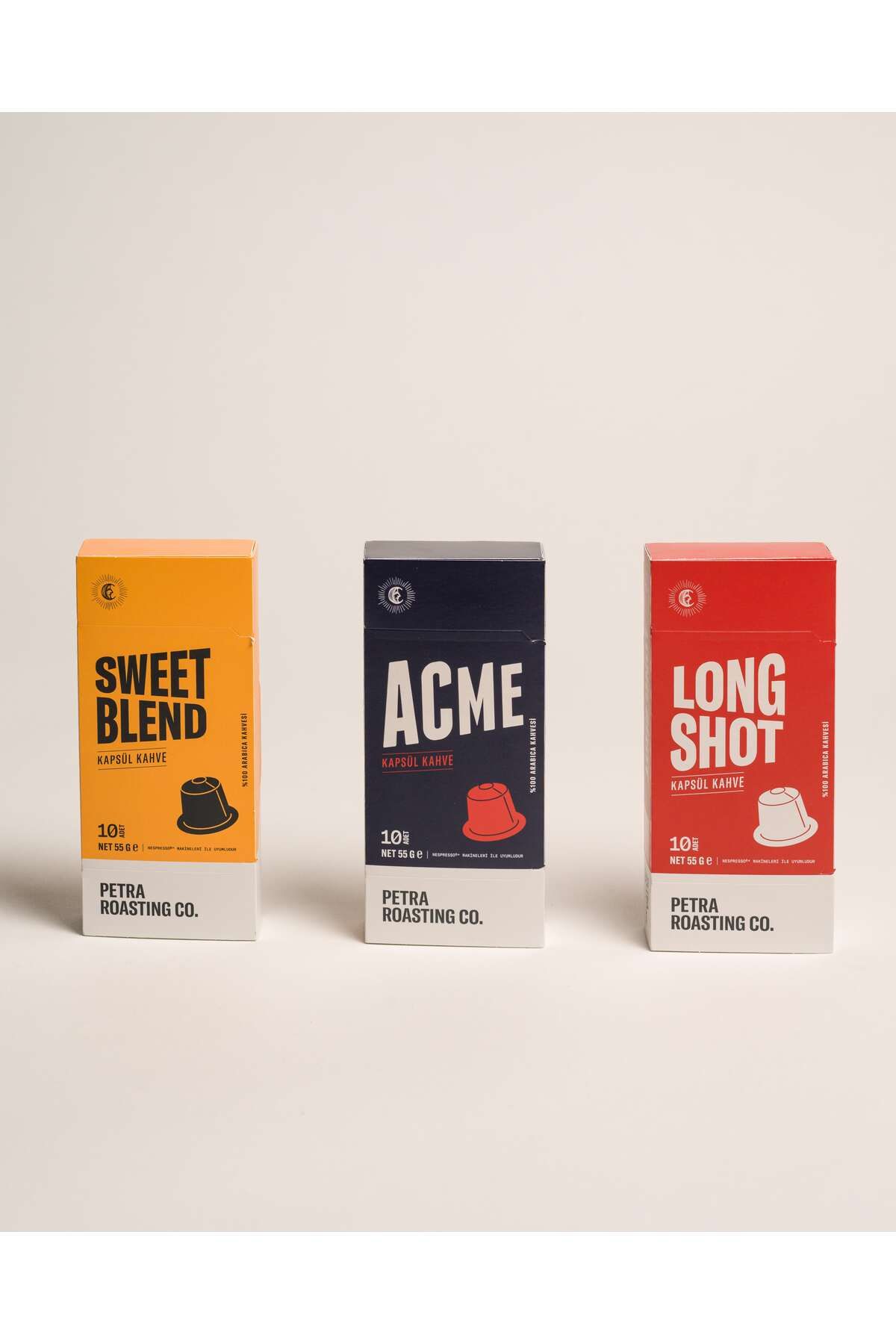 petra Kapsül Kahve Tanışma Paketi Acme, Sweet Blend, Long Shot - 3 paket 30 Adet