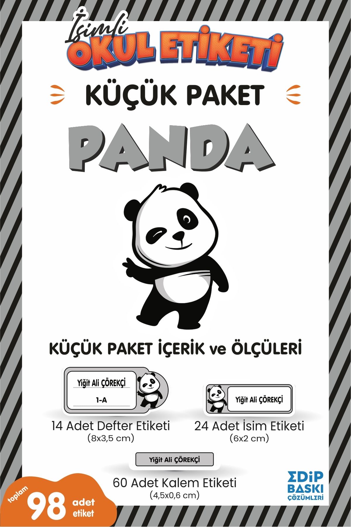 EDİP BASKI MERKEZİ İsimli okul etiketi PANDA Defter, kitap ve kalem etiketi Küçük Paket