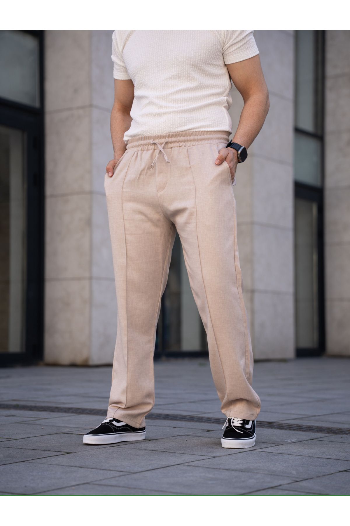 Twear Çımalı Ham Keten Baggy Pantolon