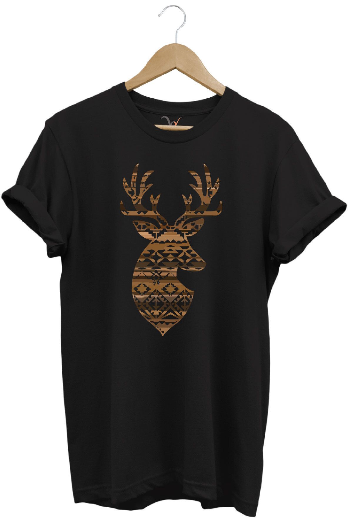 WİDİ Avcılık Mozaik Desenli Geyik Tasarım Baskılı %100 Pamuk Regular Fit Bisiklet Yaka Premium T-Shirt