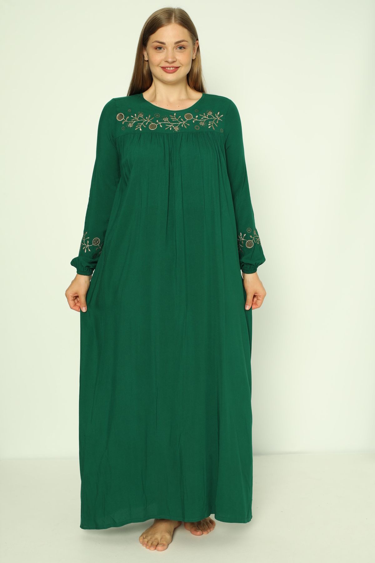 Juliet Deluxe Kadın Büyük Beden Dokuma Viskon Kumaş Uzun Kollu Elbise 33424