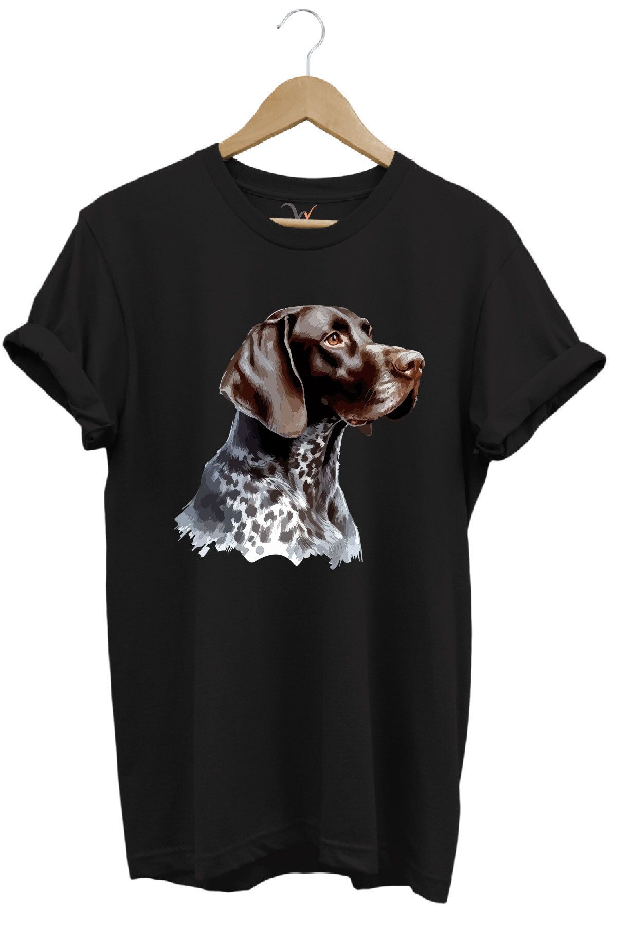 WİDİ Avcılık Kurzhaar Av Köpeği Tasarım Baskılı %100 Pamuk Regular Fit Bisiklet Yaka Premium T-Shirt