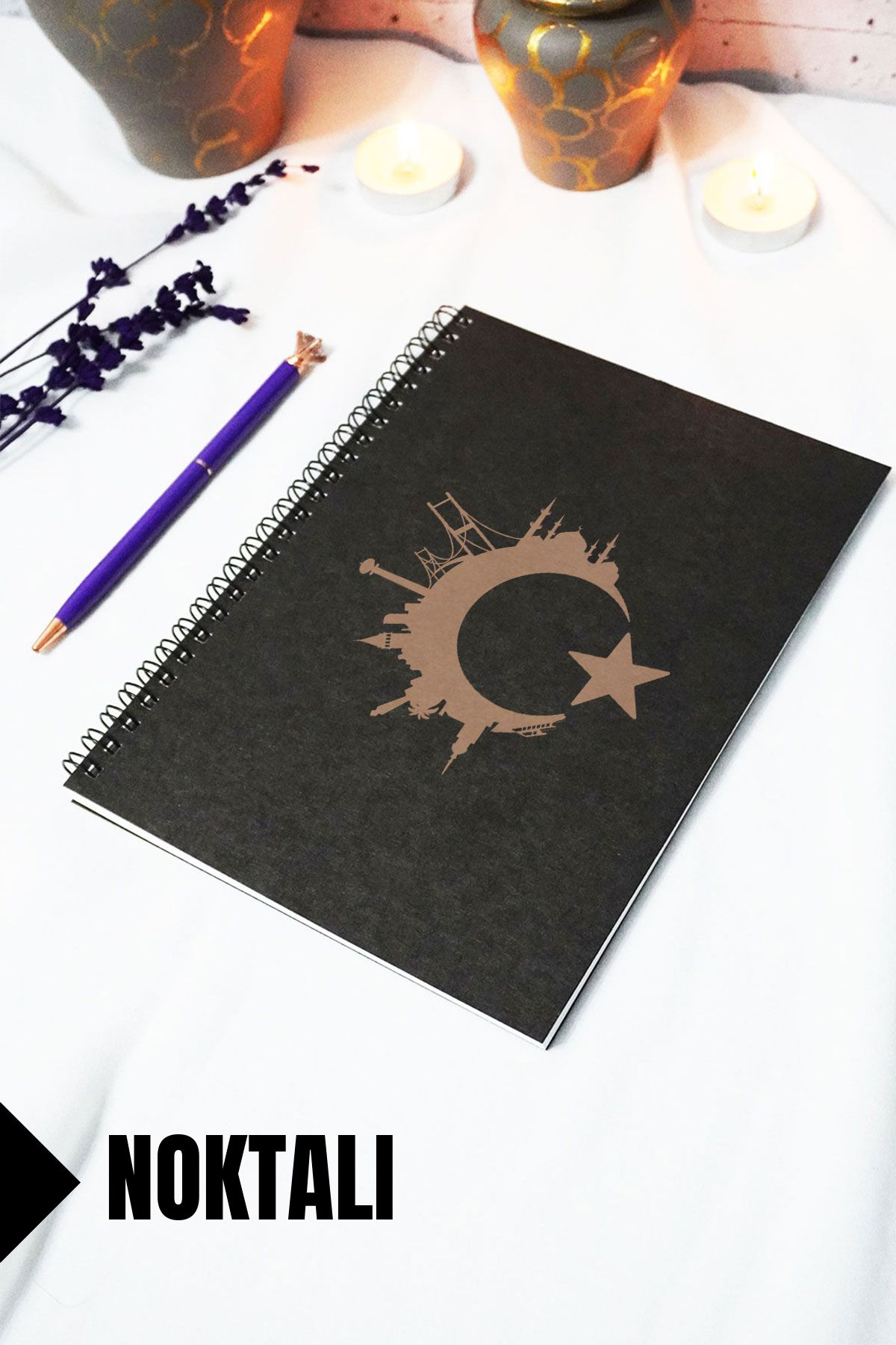markcat A5 Türk Bayrağı Temalı Siyah Kraft Kapaklı Defter - Noktalı Defter - 60 Yaprak (120 SAYFA) 15x21 Cm