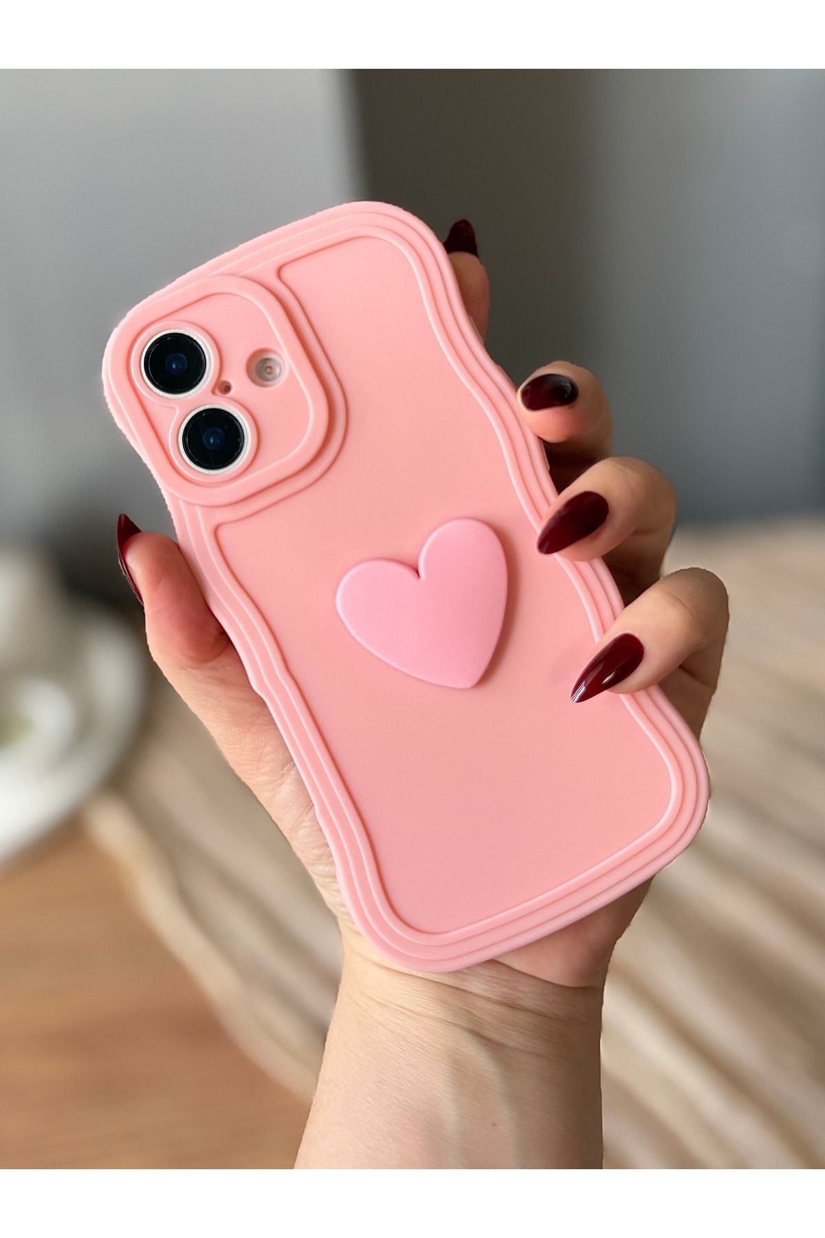 MirazTasarim IPHONE 16 3D KALP DEKORLU PUDRA RENK KILIF