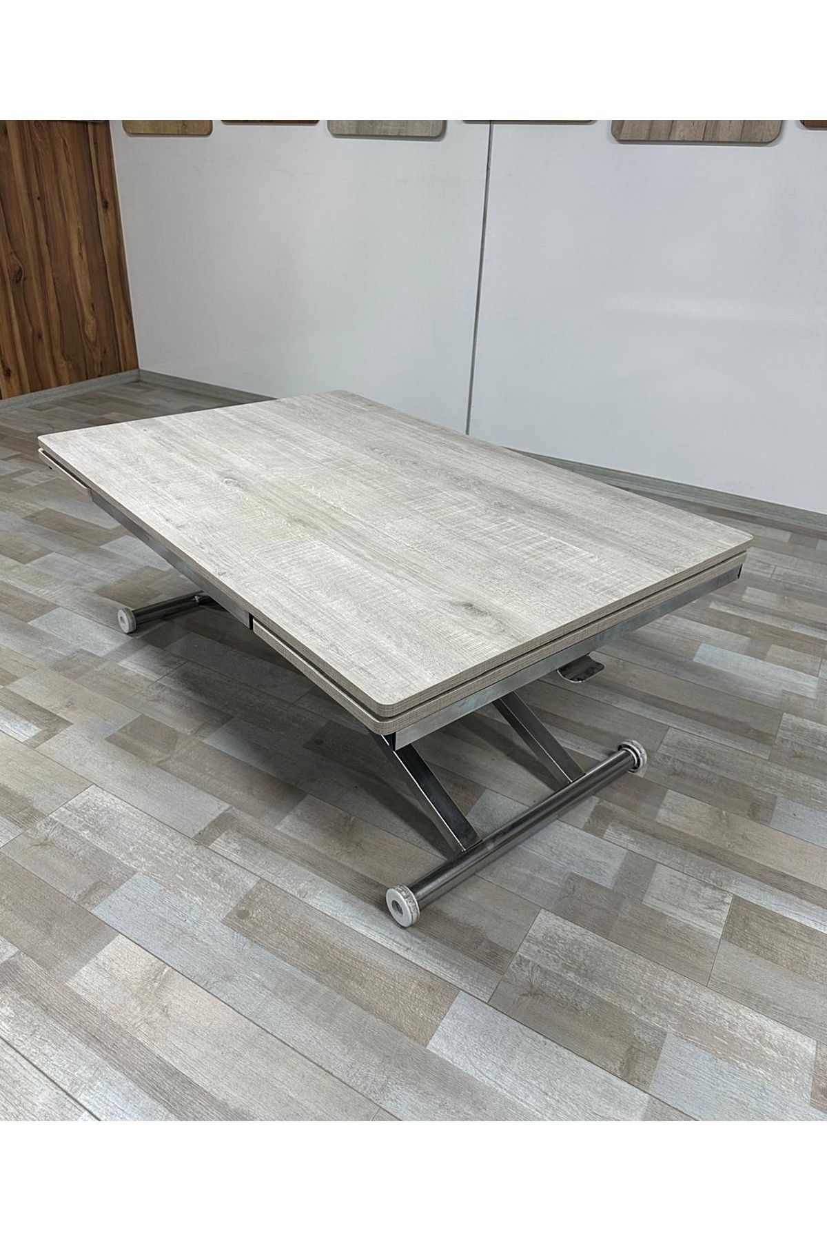 SEHPAM AKILLI Yan Baştan Açılır Akıllı Yemek Masası Oval Mdf Tabla Alt Mekanizma Metal Krom Kaplama