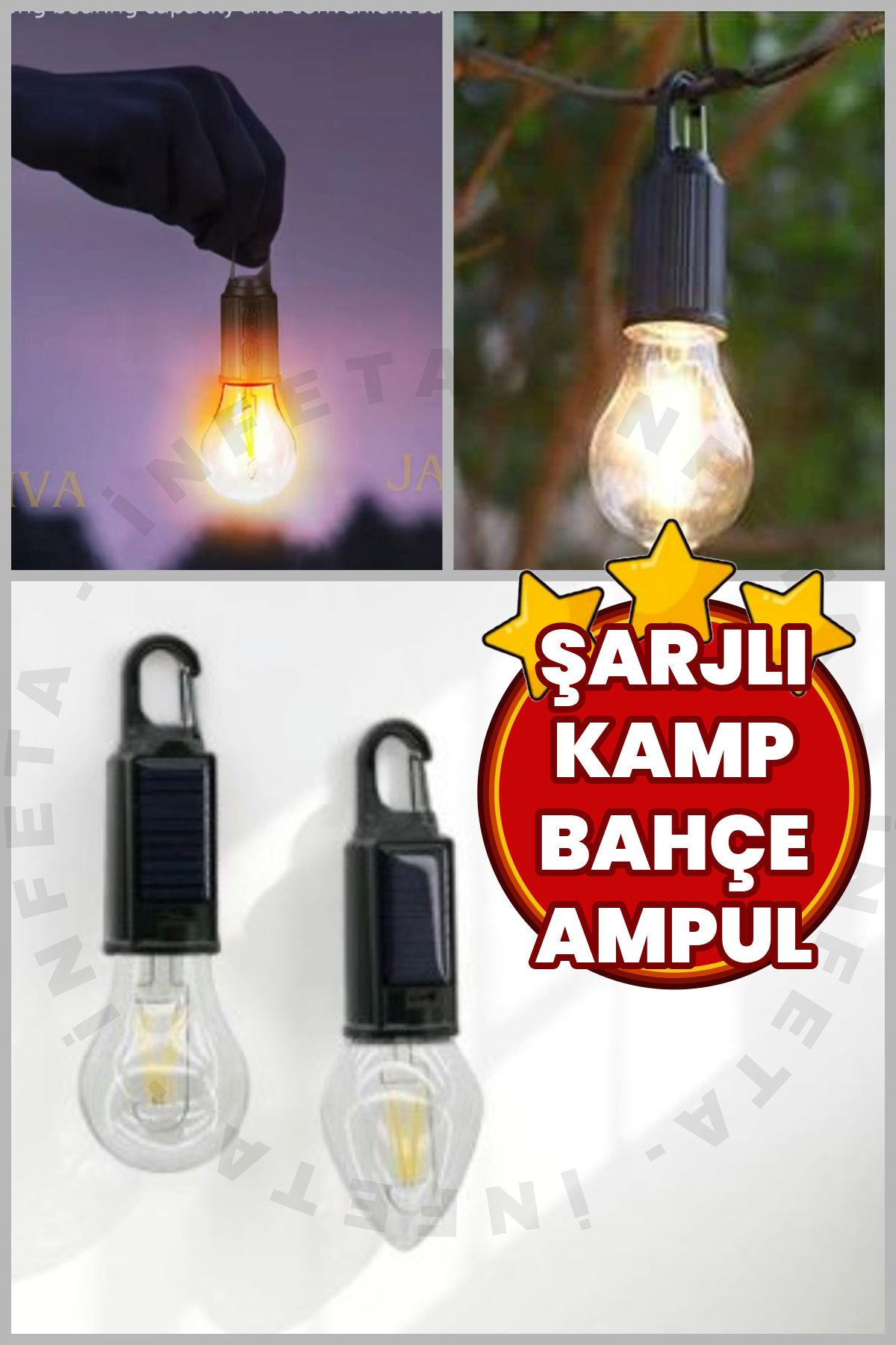 İnfeta Taşınabilir Usb Şarjlı Kamp Bahçe Led Ampül Lambası Askılı Kırılmaz Led Işık Işıldak 1 Adet