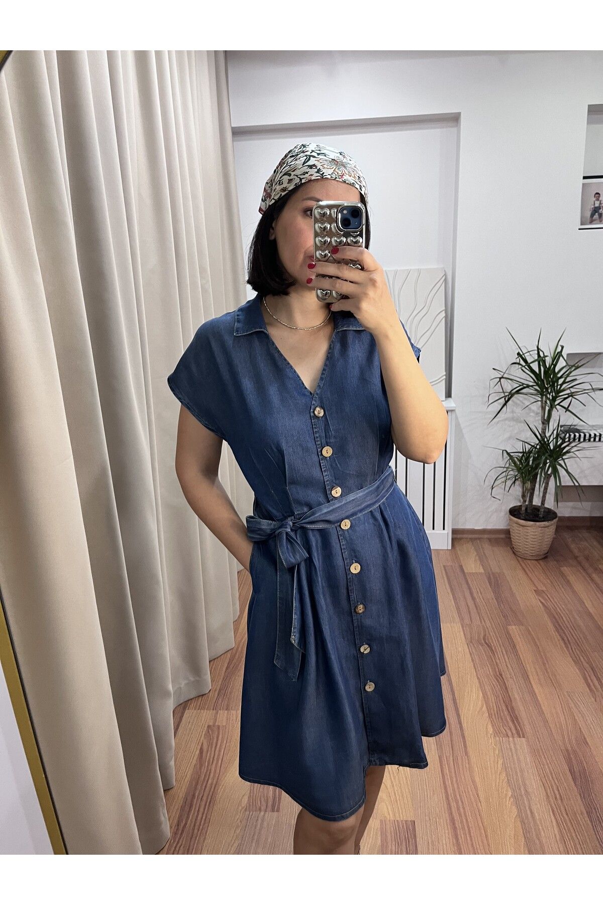 NARKISS Düğmeli Kuşaklı Thin Jean Elbise