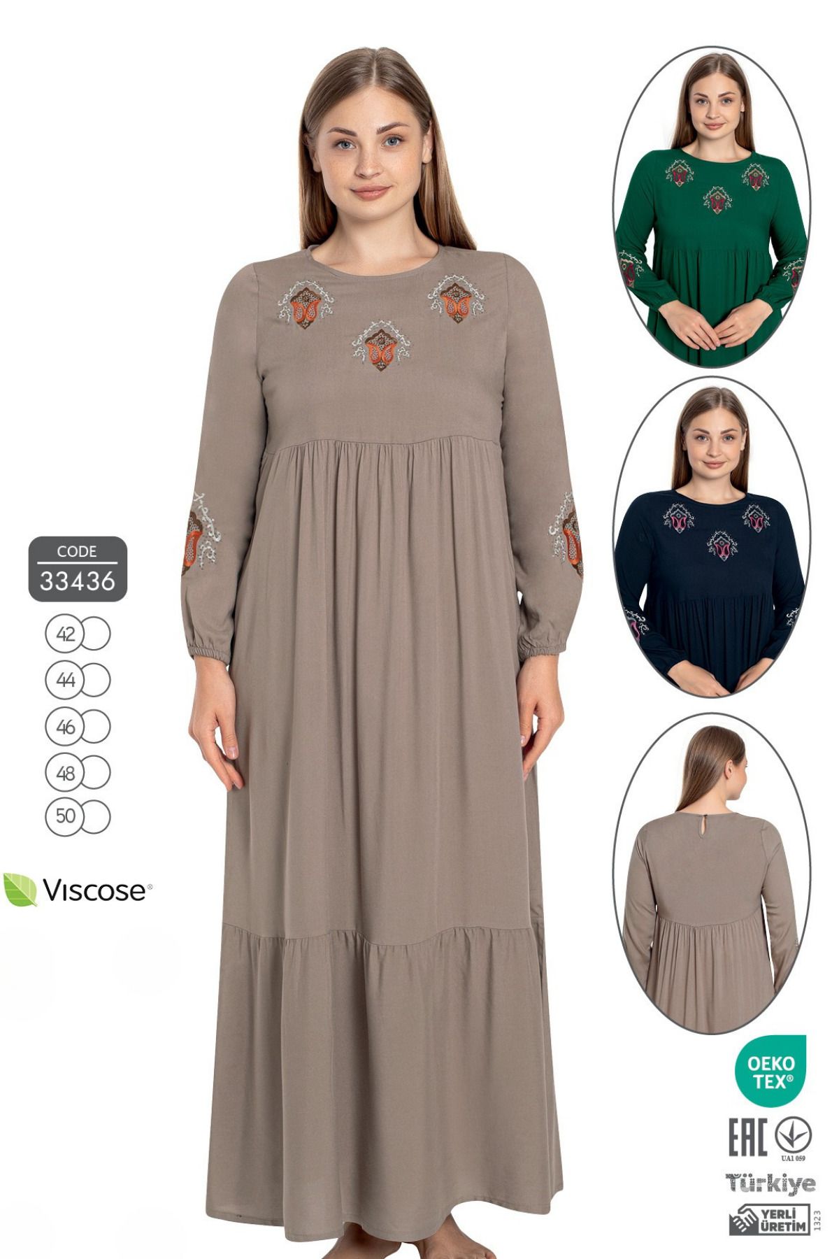 Juliet Deluxe Kadın Büyük Beden Dokuma Viskon Kumaş Uzun Kollu Elbise 33436