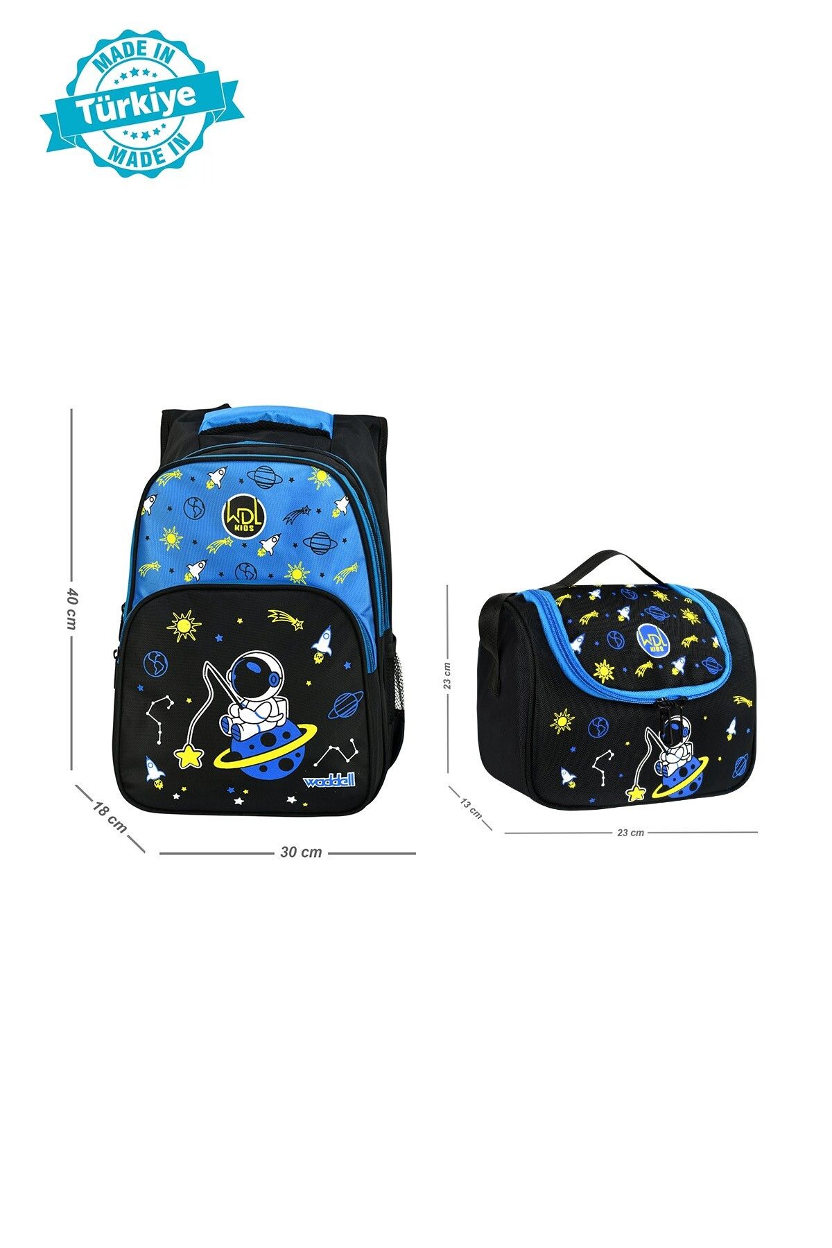Waddell Lisanslı Astronot Desenli İlkokul Sırt Çantası Ve Astronot Desenli Termal Beslenme Çantası