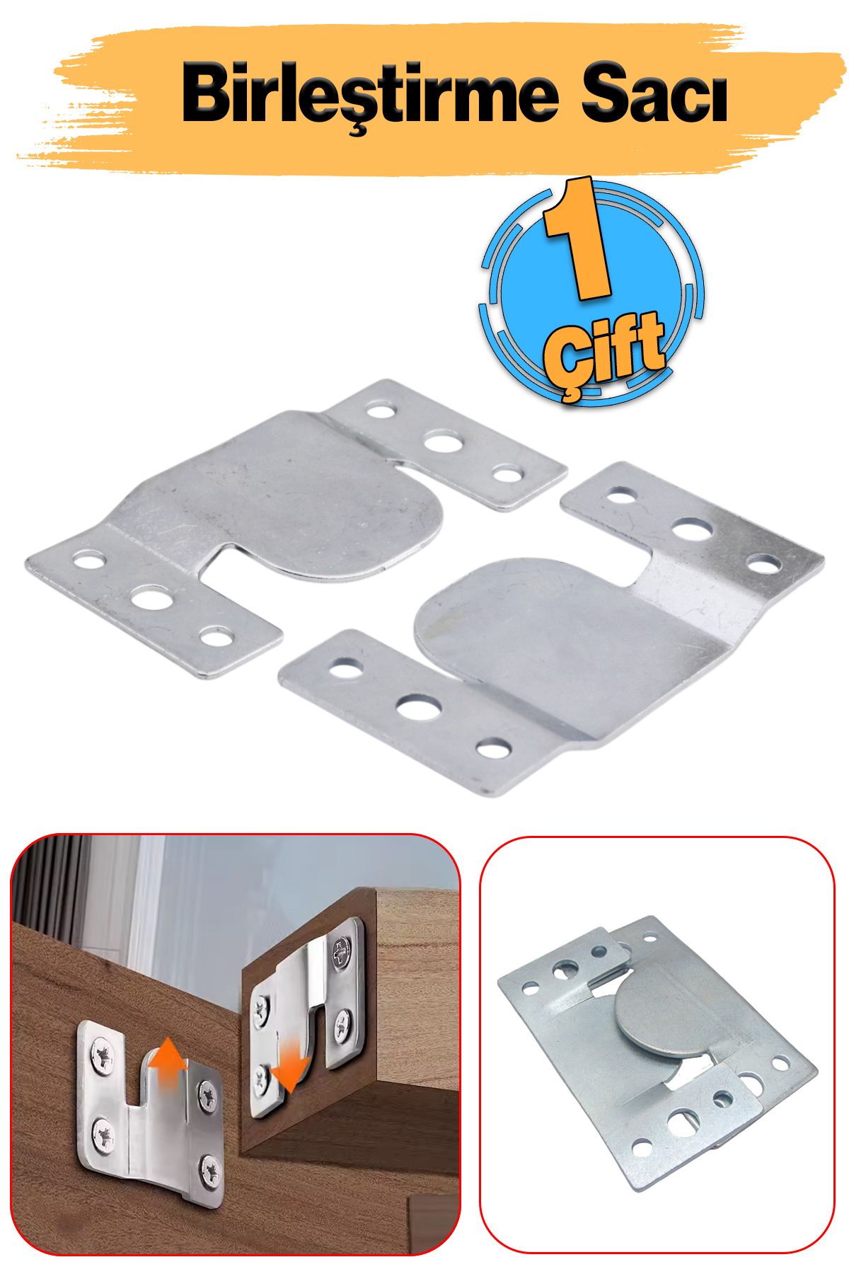 Badem10 Metal (1 Çift Takım) Baza Başlık Mobilya Karyola Köşe Koltuk Birleştirme Sacı Saç Bağlama Braketi