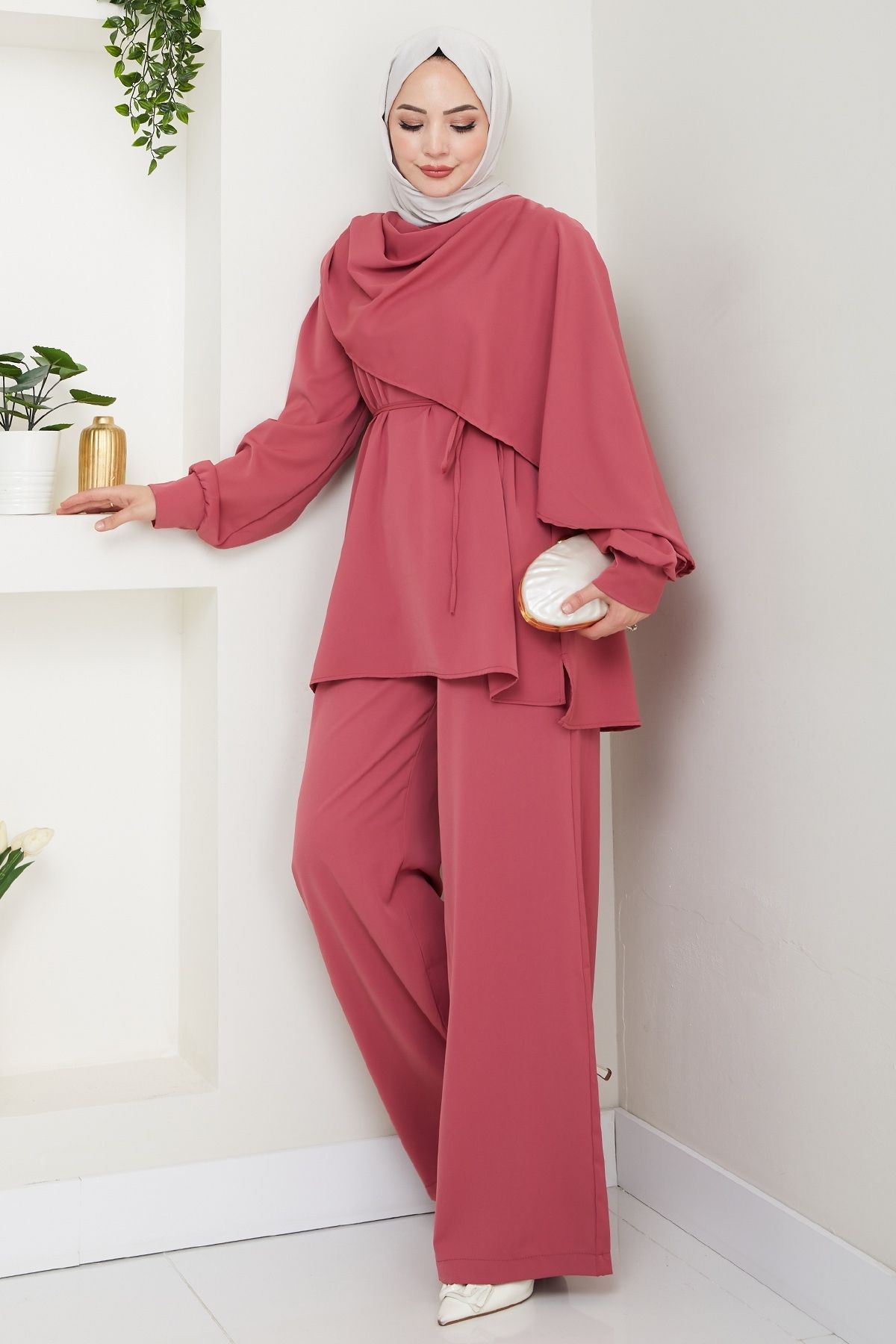 InStyle Şal Yaka Gül Kurusu İkili Takım