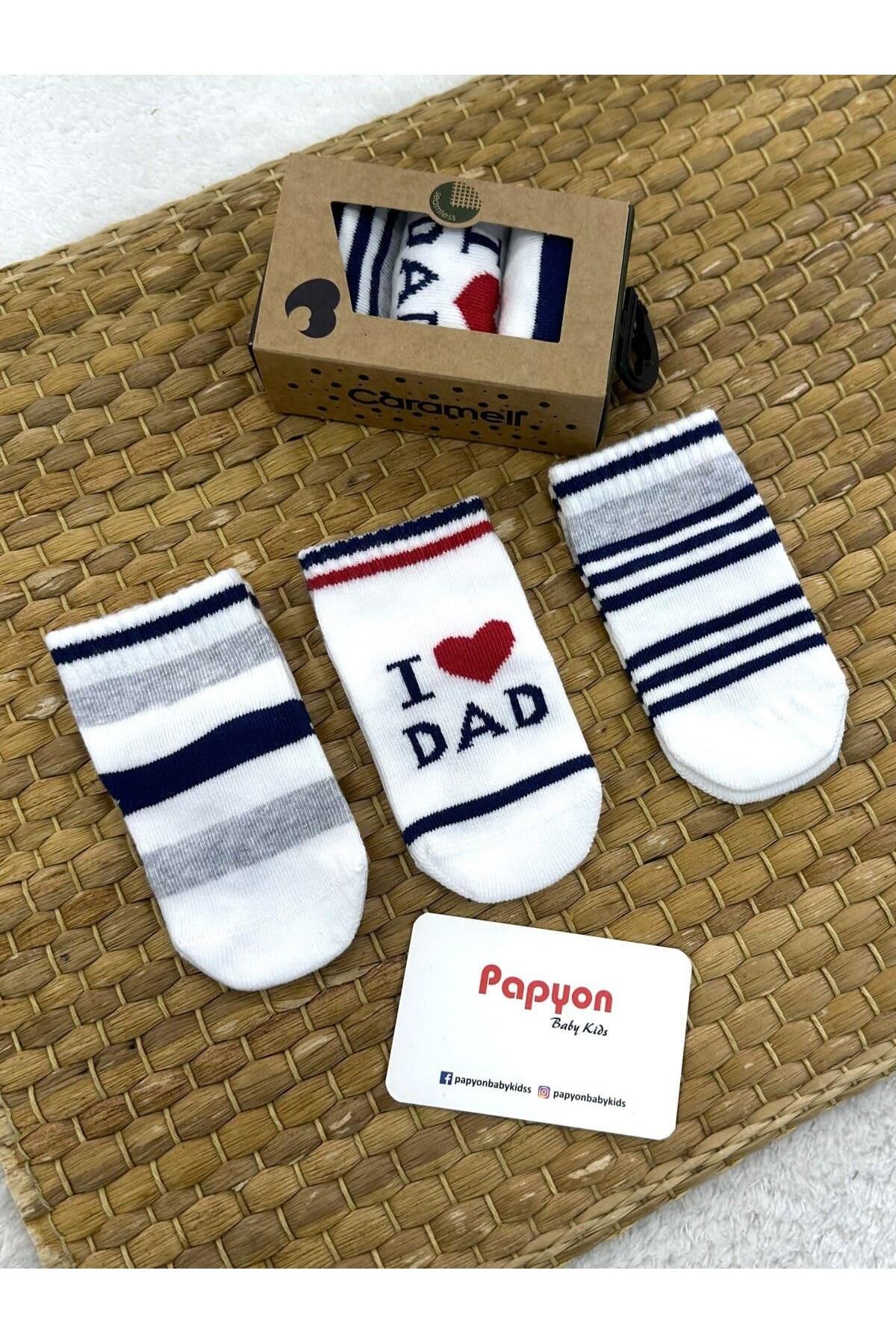 Papyon Baby Kids I Love Dad Kutulu 3lü Bebek Çorap 0-6 Ay