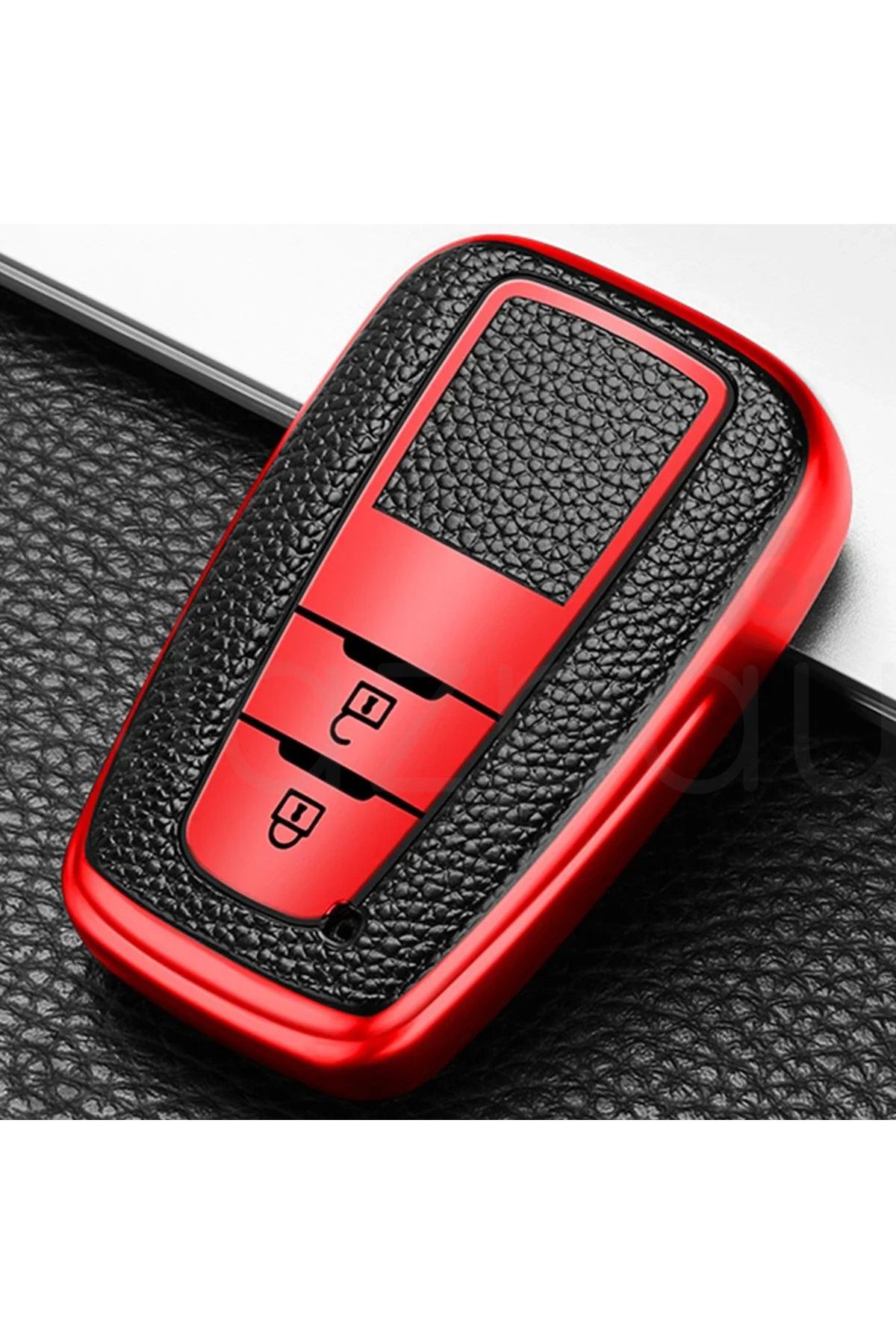 Alazpay Toyota C-HR Corolla Rav4 Camry Land Cruiser Prius Prado Deri Görünüm TPU Anahtar Kılıfı (Kırmızı)