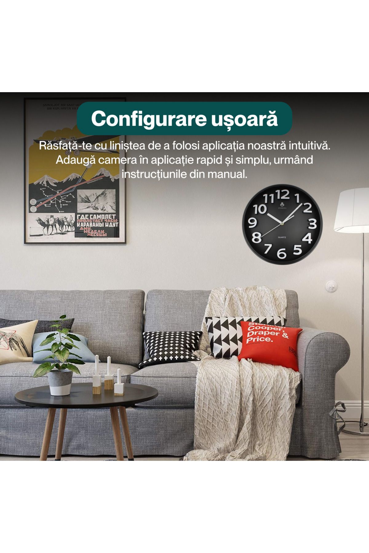 Spionescu-Spy camera in wall clock, C8, Full HD, Wi-Fi, motion detection, 24/7 recording, 90° wide angle 3