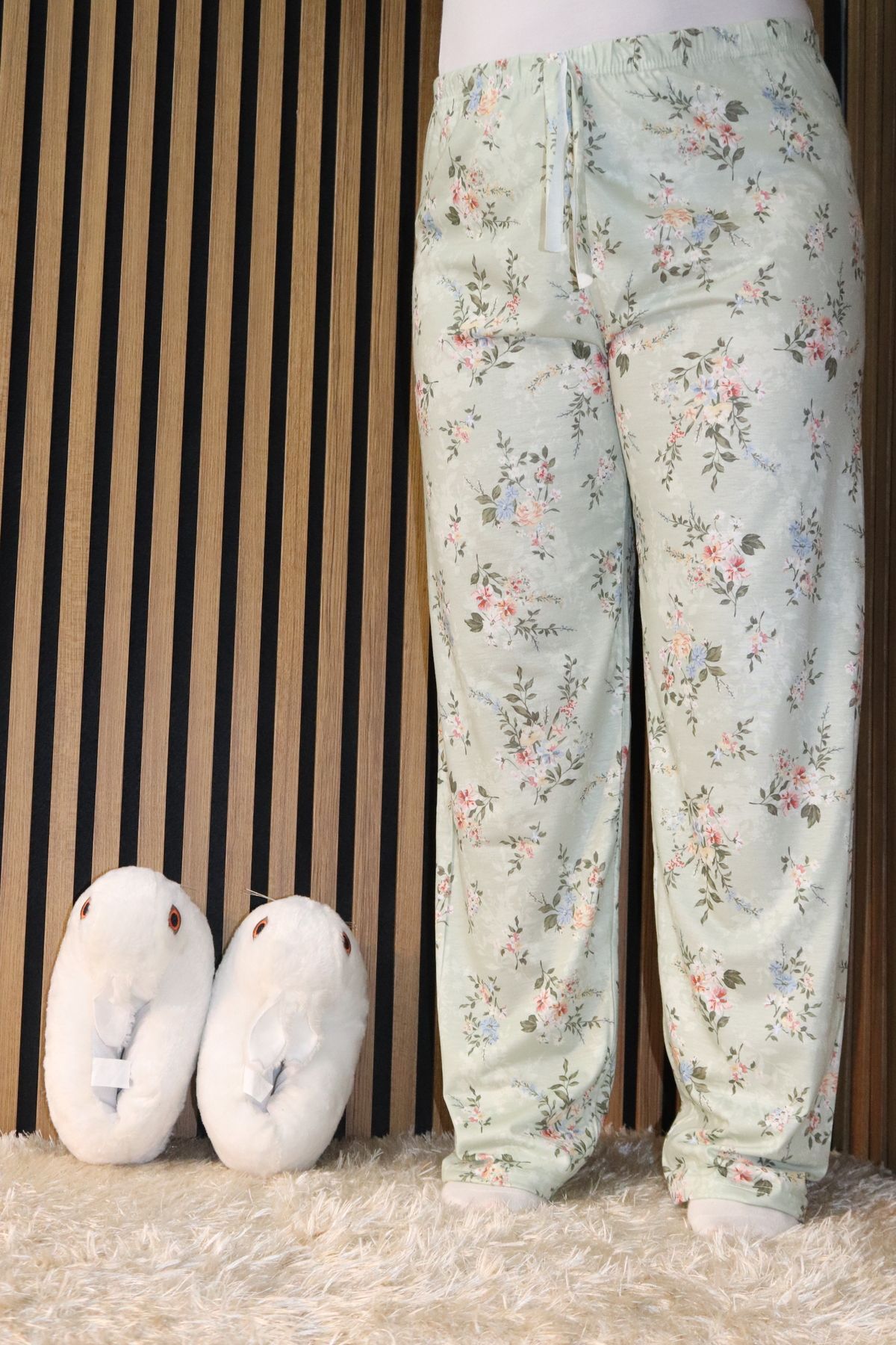 MODA Çiçek Desenli Bel Detaylı Lastikli Pijama Altı