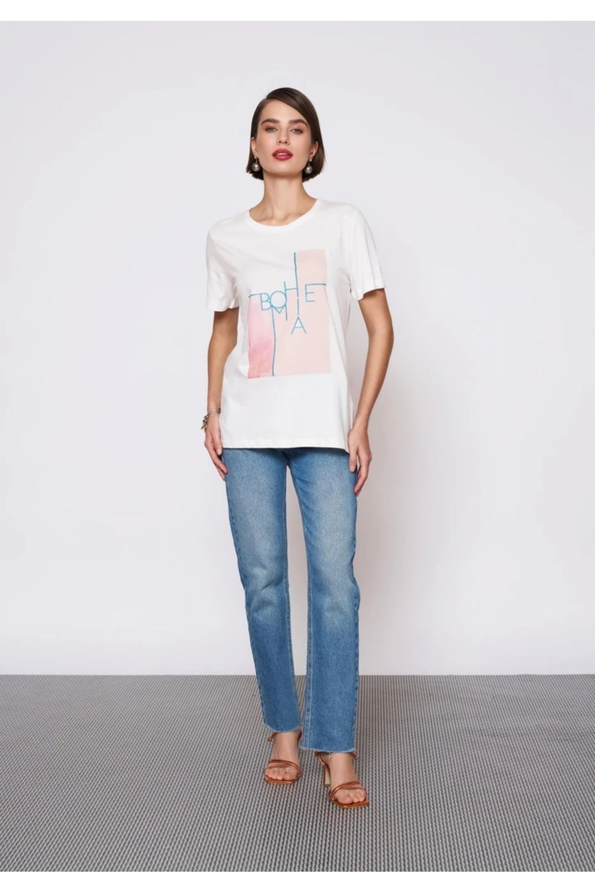 EUROFASHION Bakılı Beyaz T-Shirt
