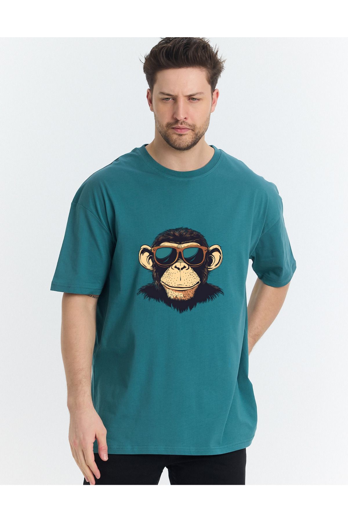 Windy Island Erkek Bisiklet Yaka Goril Baskılı Oversize T-shirt