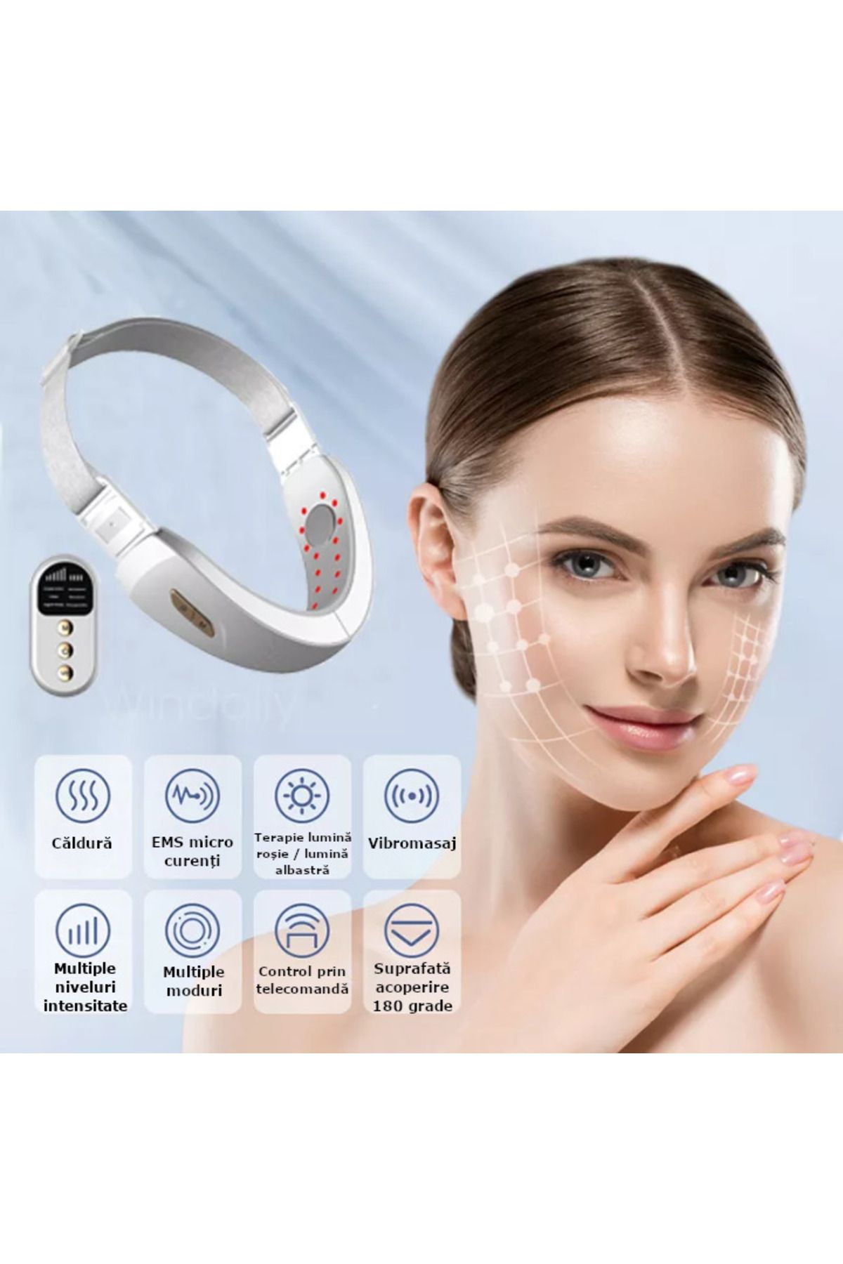 Influential Tech-V-Model Face Slimming Device, EMS, Infrared, Heating, 10 Levels, Remote, 750mAh, White 5