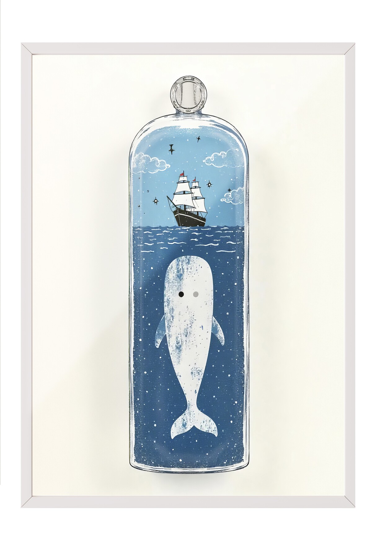 White Frame Poster Painting, White Whale, Illustration, Blue Color Poster, 2025 Summer Selection, NO:109