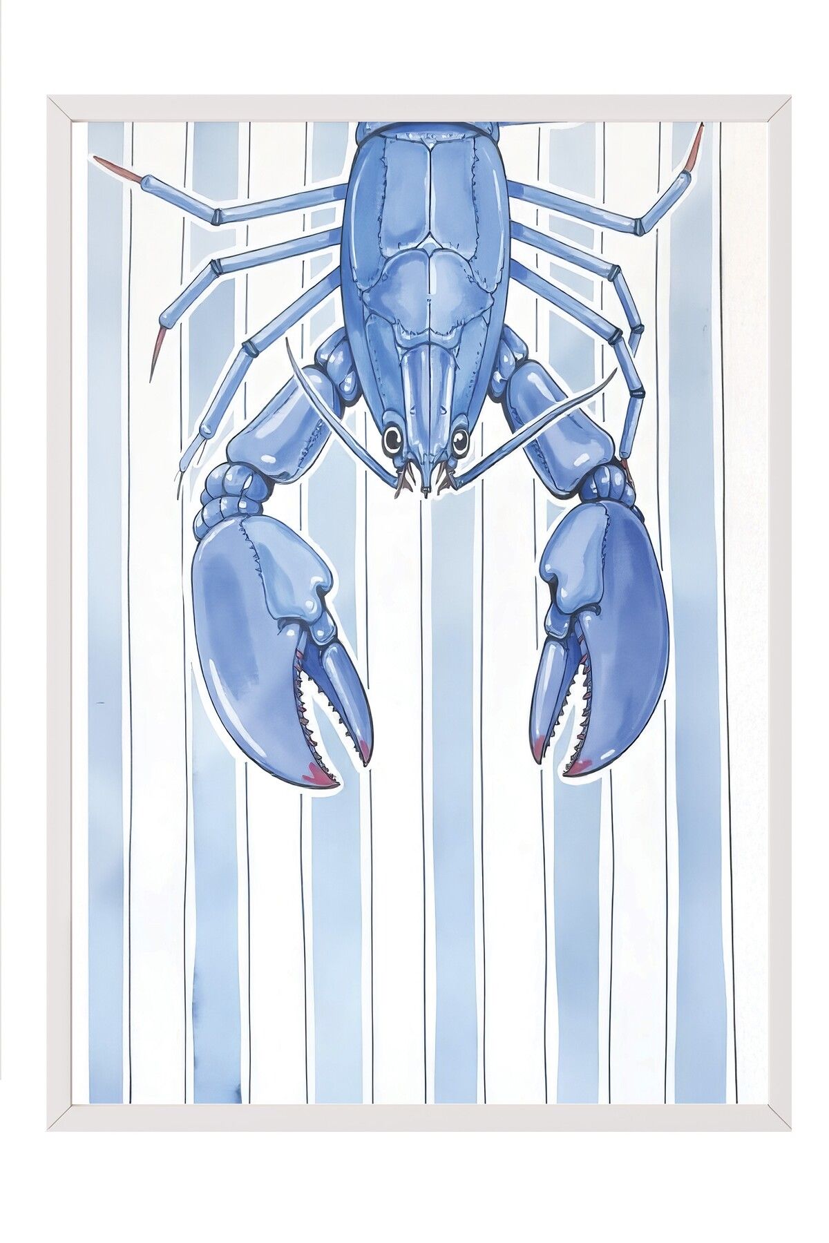 Postifull Beyaz Çerçeveli Poster Tablo, Mavi Istakoz, İllüstrasyon, Mavi Renk Poster, 2025 Yaz Seçkisi, NO:109