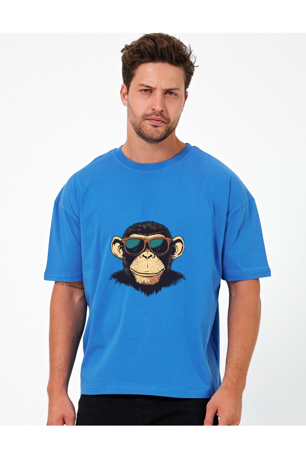 Windy Island Erkek Bisiklet Yaka Goril Baskılı Oversize T-shirt