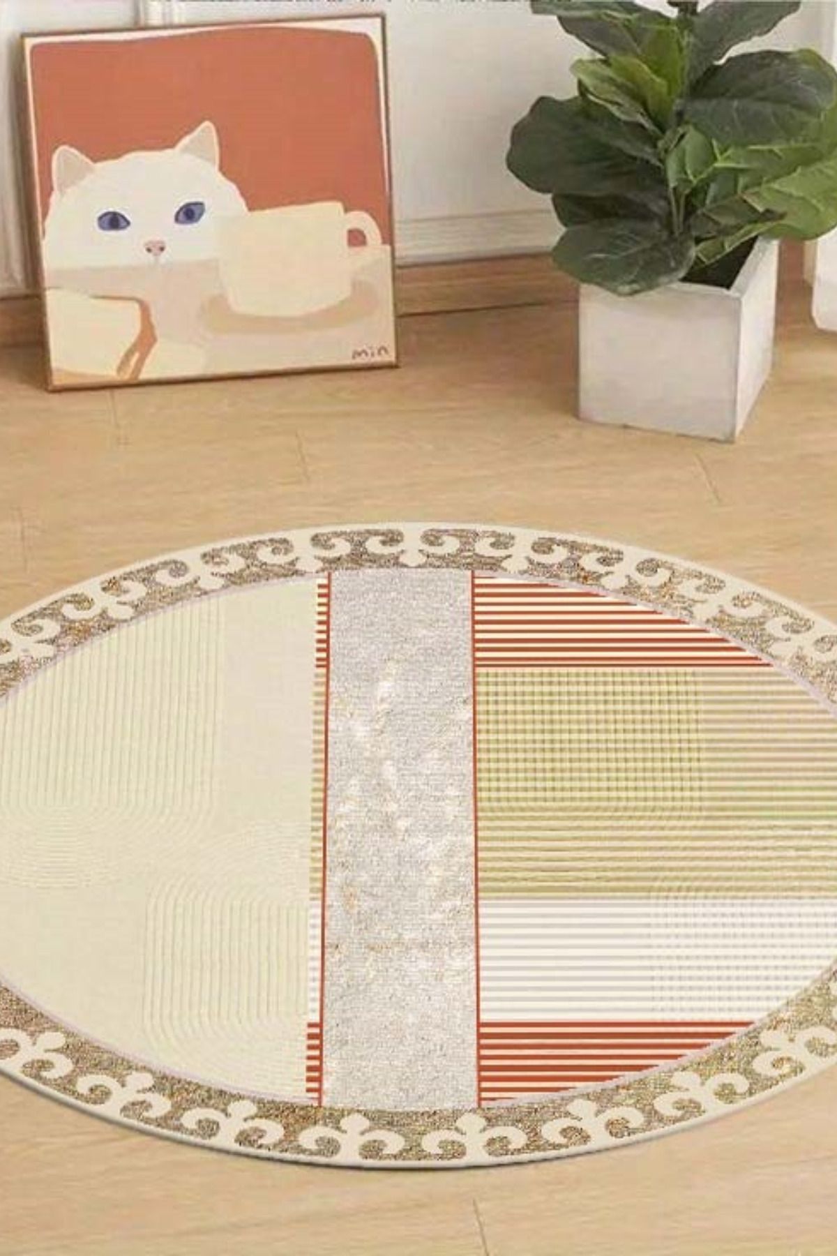 DERAS HOME Dijital Baskı Yıkanabilir Kaymaz Taban Yatak Odası Halısı Salon Halısı