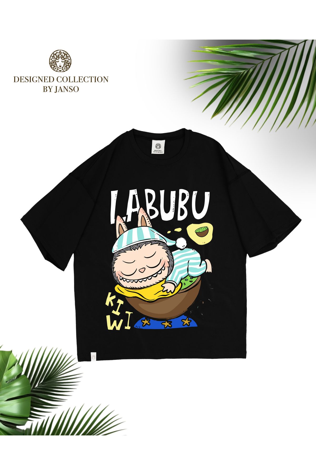 JANSO GROUP - KADIN KISA KOLLU TSHIRT BASKILI PAMUKLU OVERSİZE