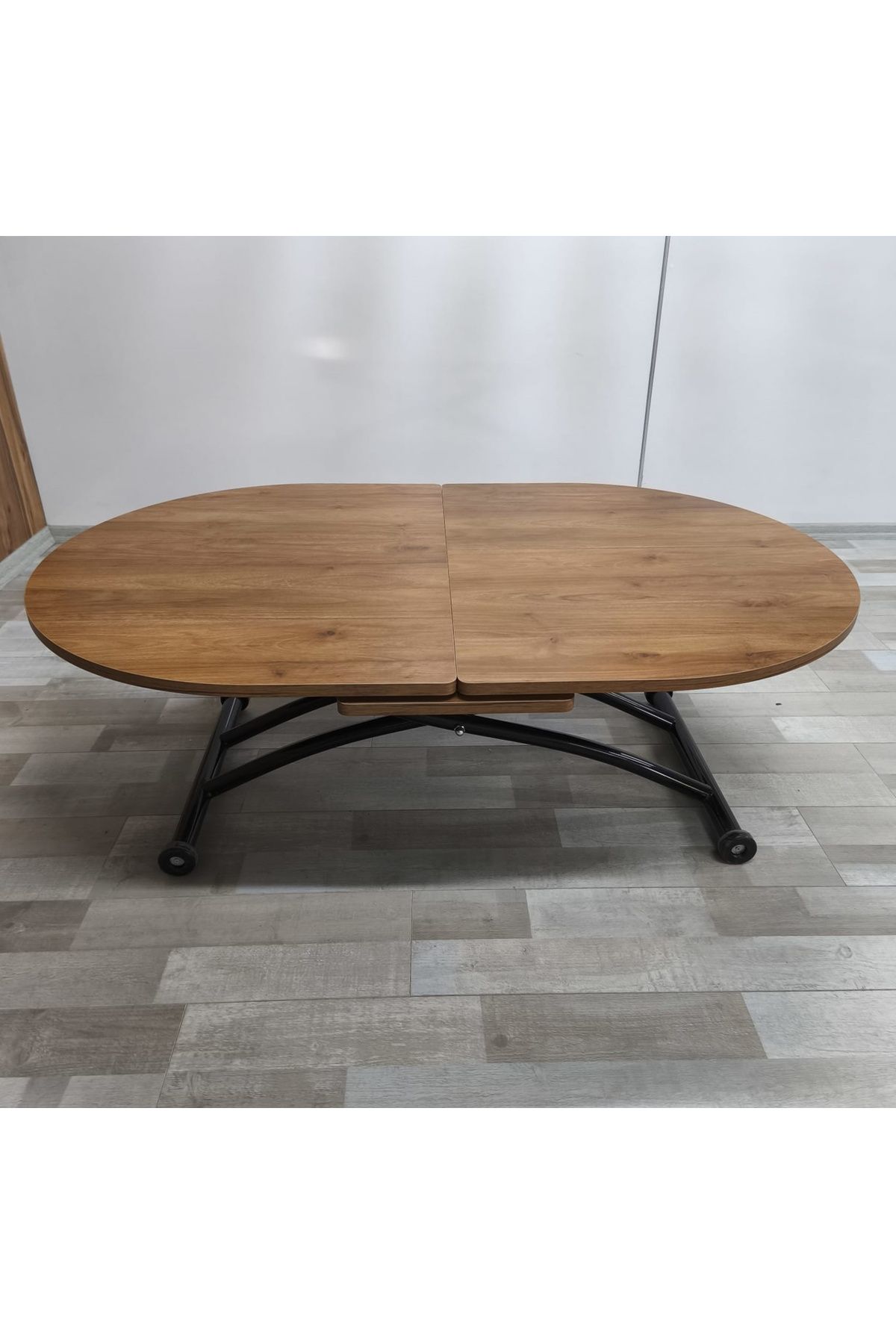 SEHPAM AKILLI Ortadan Açılır Akıllı Yemek Masası Oval Mdf Tabla Alt Mekanizma Metal Siyah Renk