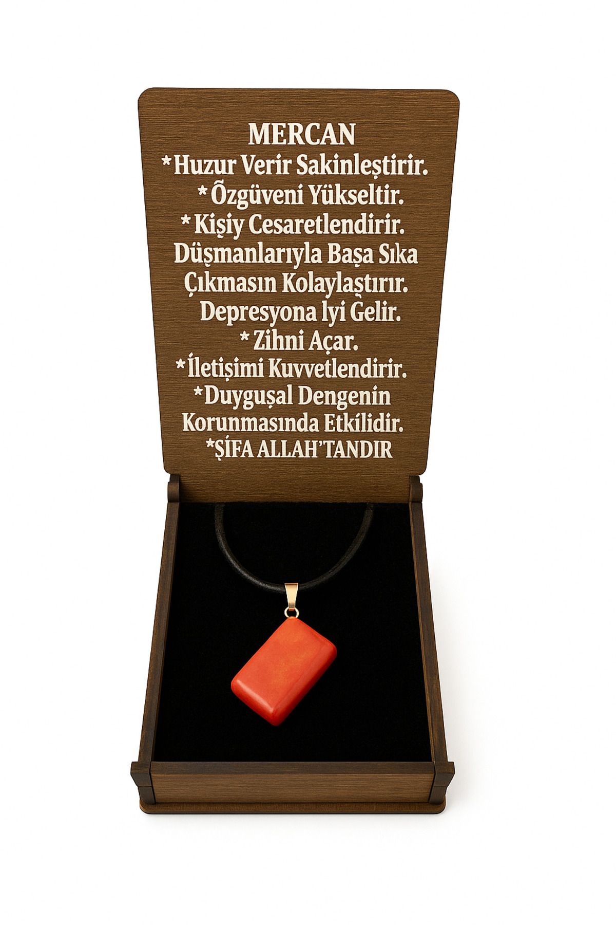 Adaşifa El Yapımı Dikdörtgen Kesim Doğal Mercan Taşı Kolye