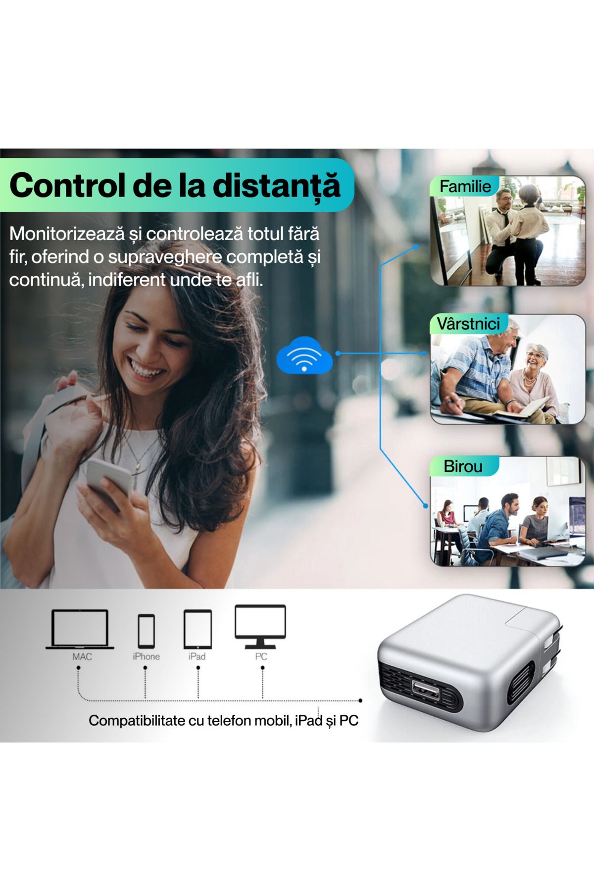 Spionescu-Încărcător USB cu cameră ascunsă 4K, B22, WIFI 2.4GHz, vedere nocturnă, detectare mișcare, unghi de 166° 5
