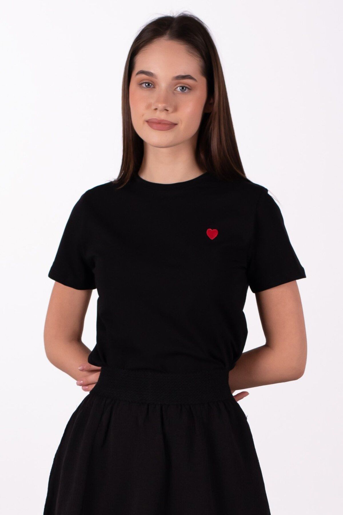 BARRELS AND OIL Kalp Nakışlı Basic T-Shirt - Siyah