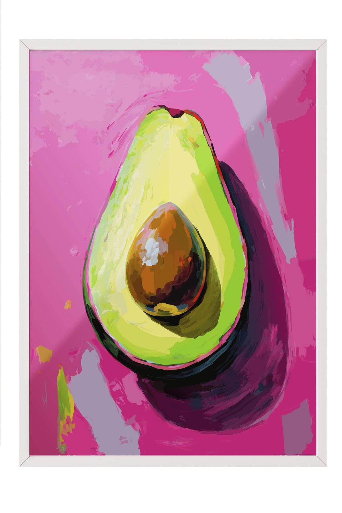 Postifull Beyaz Çerçeveli Tablo, Avokado, illüstrasyon, Pop Art, Pembe, Yeşil Renk Poster, 2025 Yaz Seçkisi, N